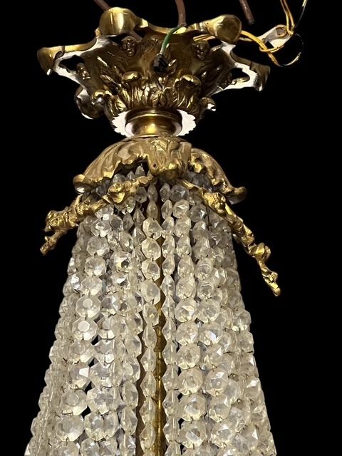 French Brass And Crystal 16 Light Tent And Waterfall Antique Chandelier photo furniture