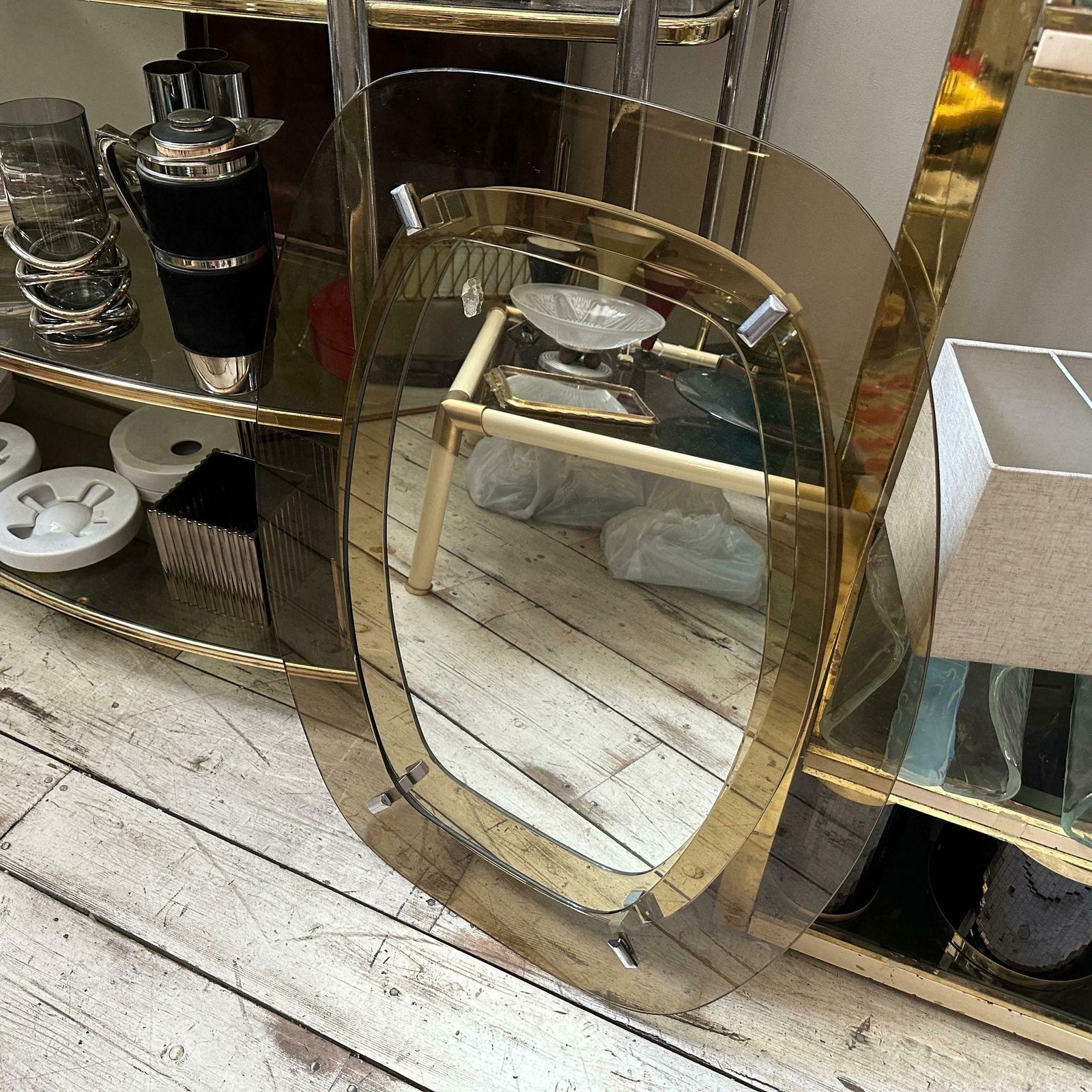 1970s Space Age Amber And Smoked Glass Wall Mirror By Veca photo vintage