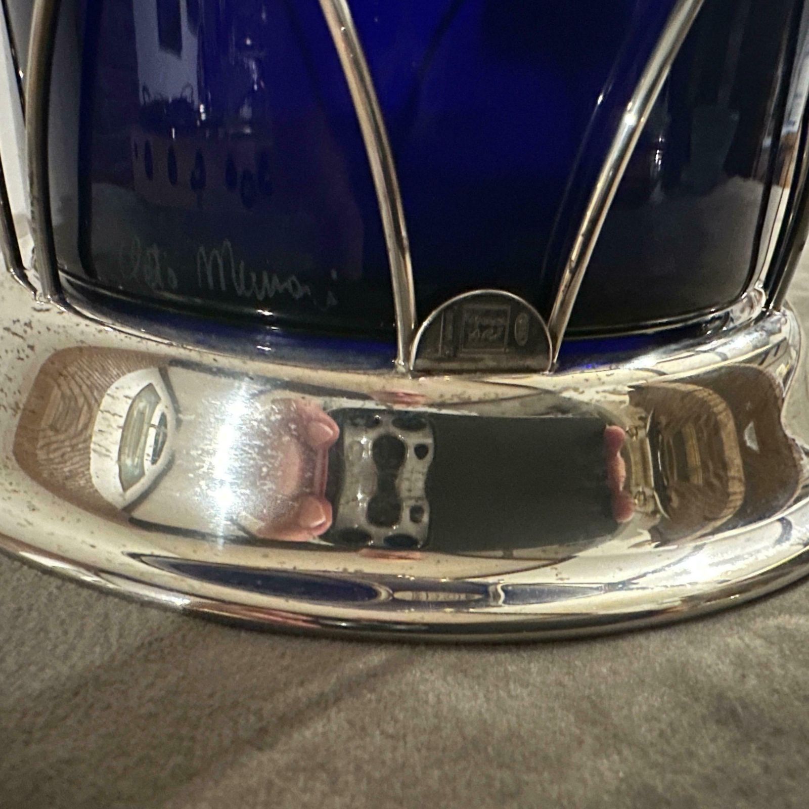 1980s Modernist Sterling Silver And Blue Murano Glass Vase By Cleto Munari photo 1700.0