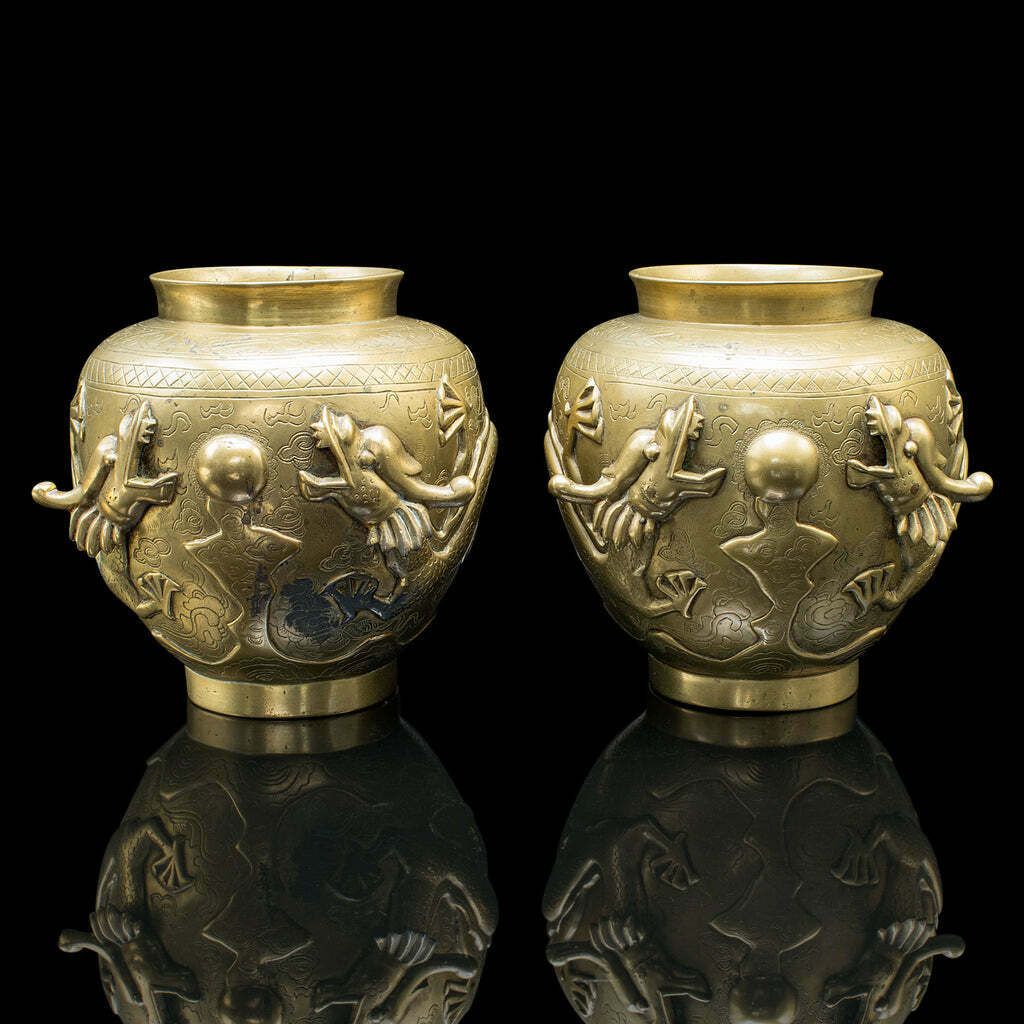 Pair Of Antique Flower Urns, Chinese, Bronze, Decorative Posy Vase, Victorian photo furniture