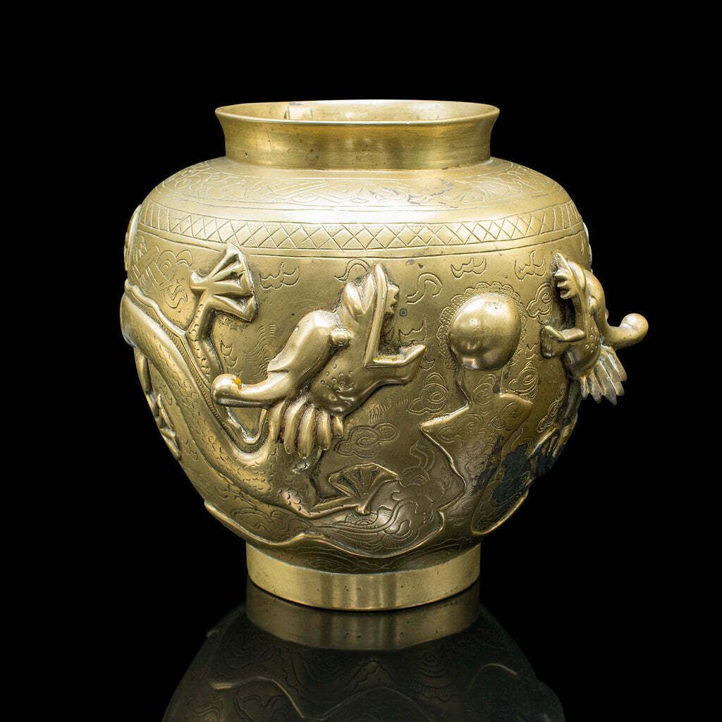 Pair Of Antique Flower Urns, Chinese, Bronze, Decorative Posy Vase, Victorian photo for sale