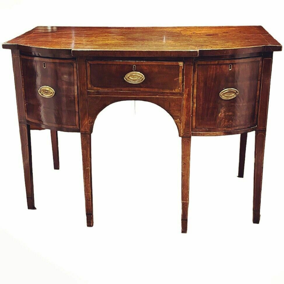 Furniture Georgian Inlaid Mahogany Sideboard. Small Proportions. Brass Handles. photo
