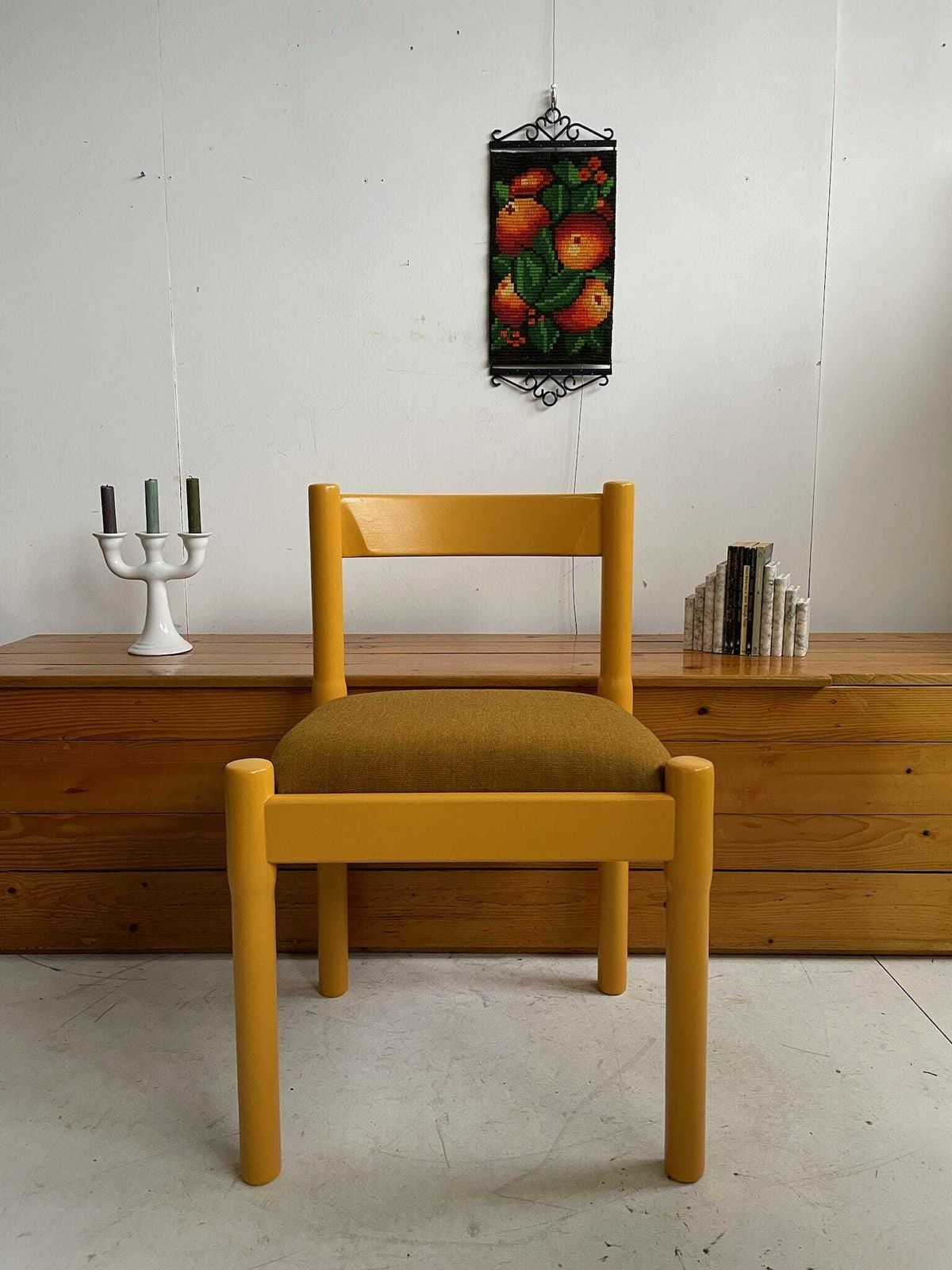 Vico Magistretti Carimate Dining Chair Painted In Marigold Yellow With Mustard Kvadrat Fabric Seat photo furniture