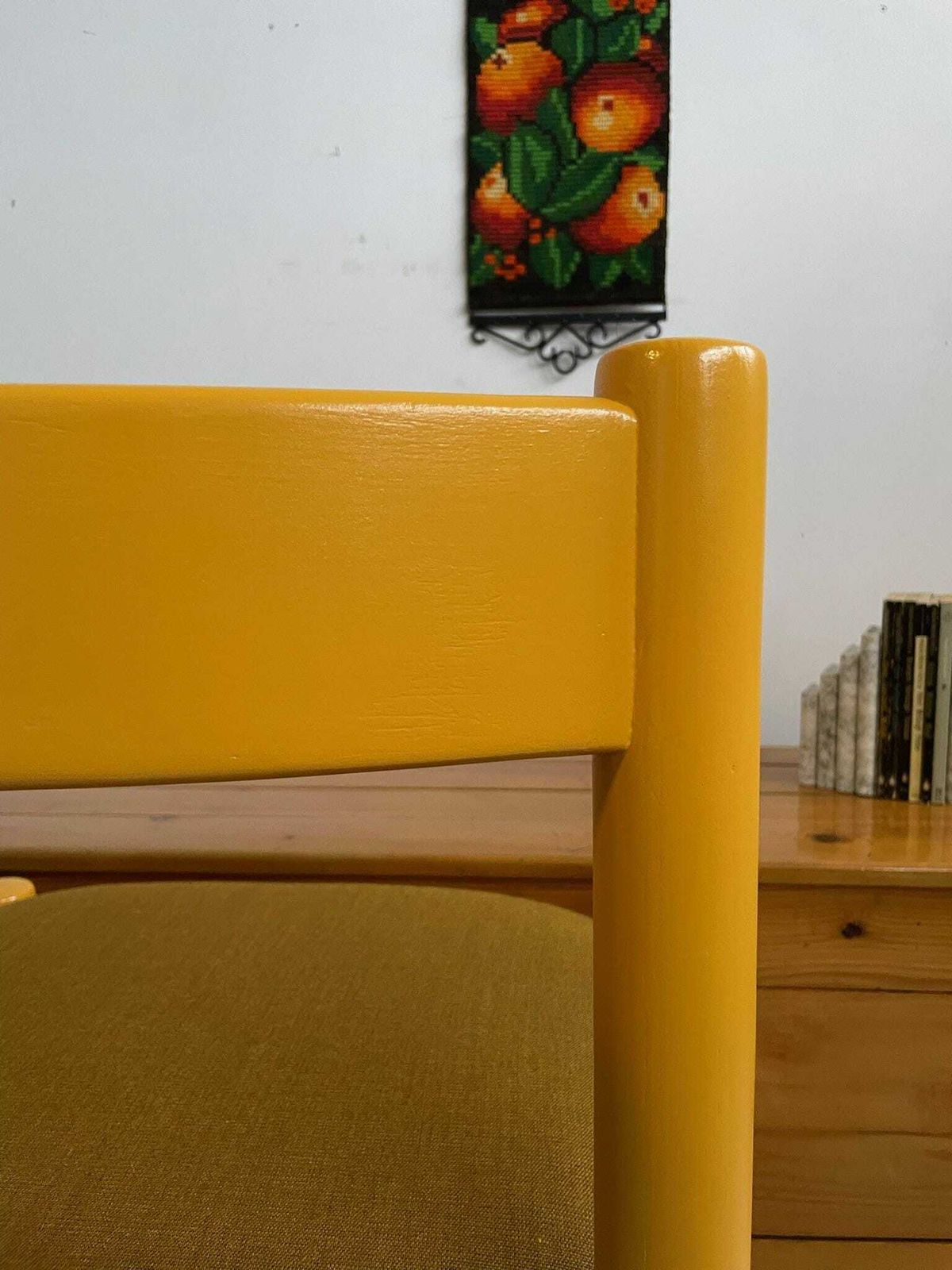 photo furniture Vico Magistretti Carimate Dining Chair Painted In Marigold Yellow With Mustard Kvadrat Fabric Seat