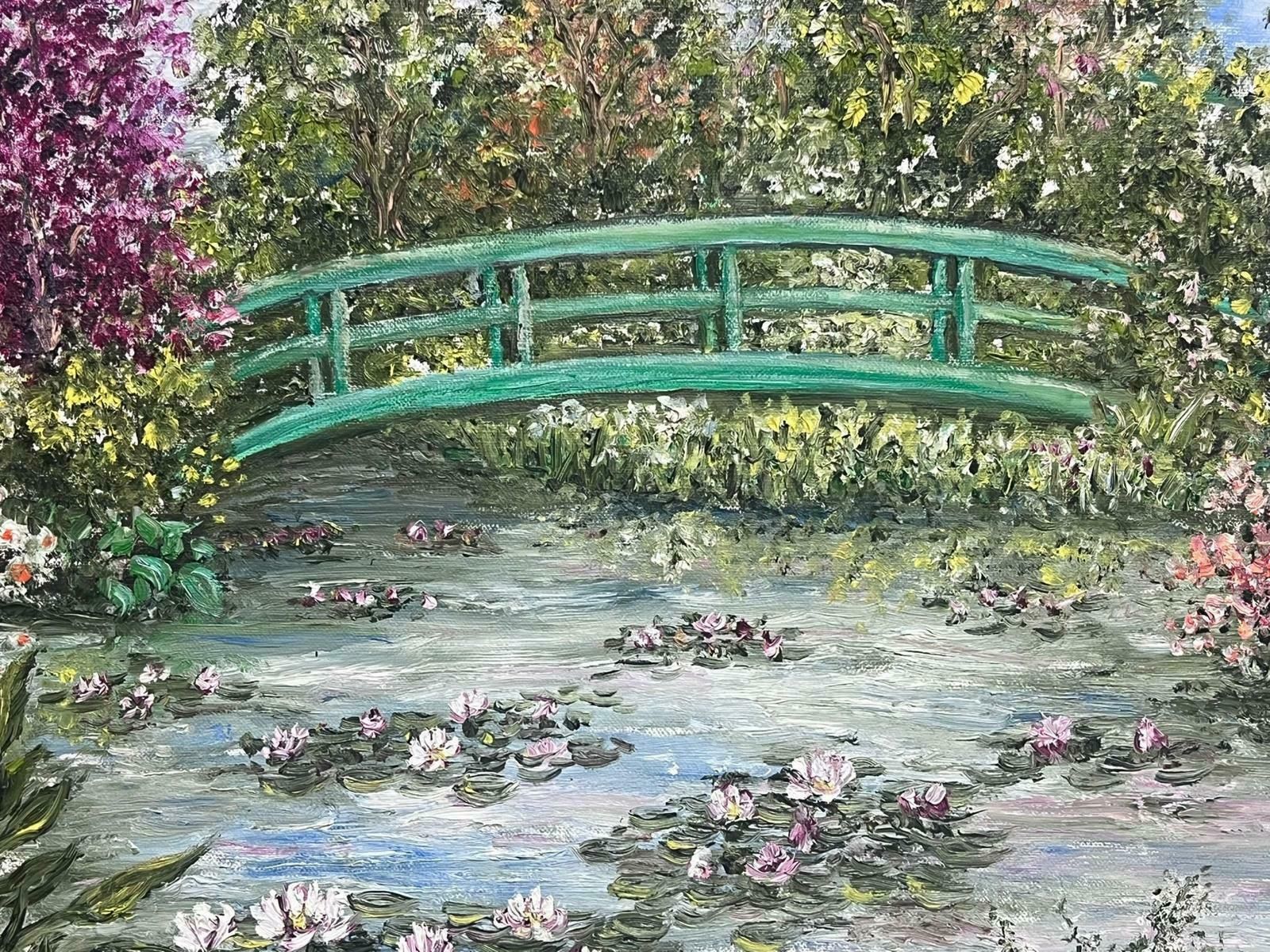 Japanese Bridge Monet's Waterlily Pond Giverny Signed French Impressionist Oil photo for sale
