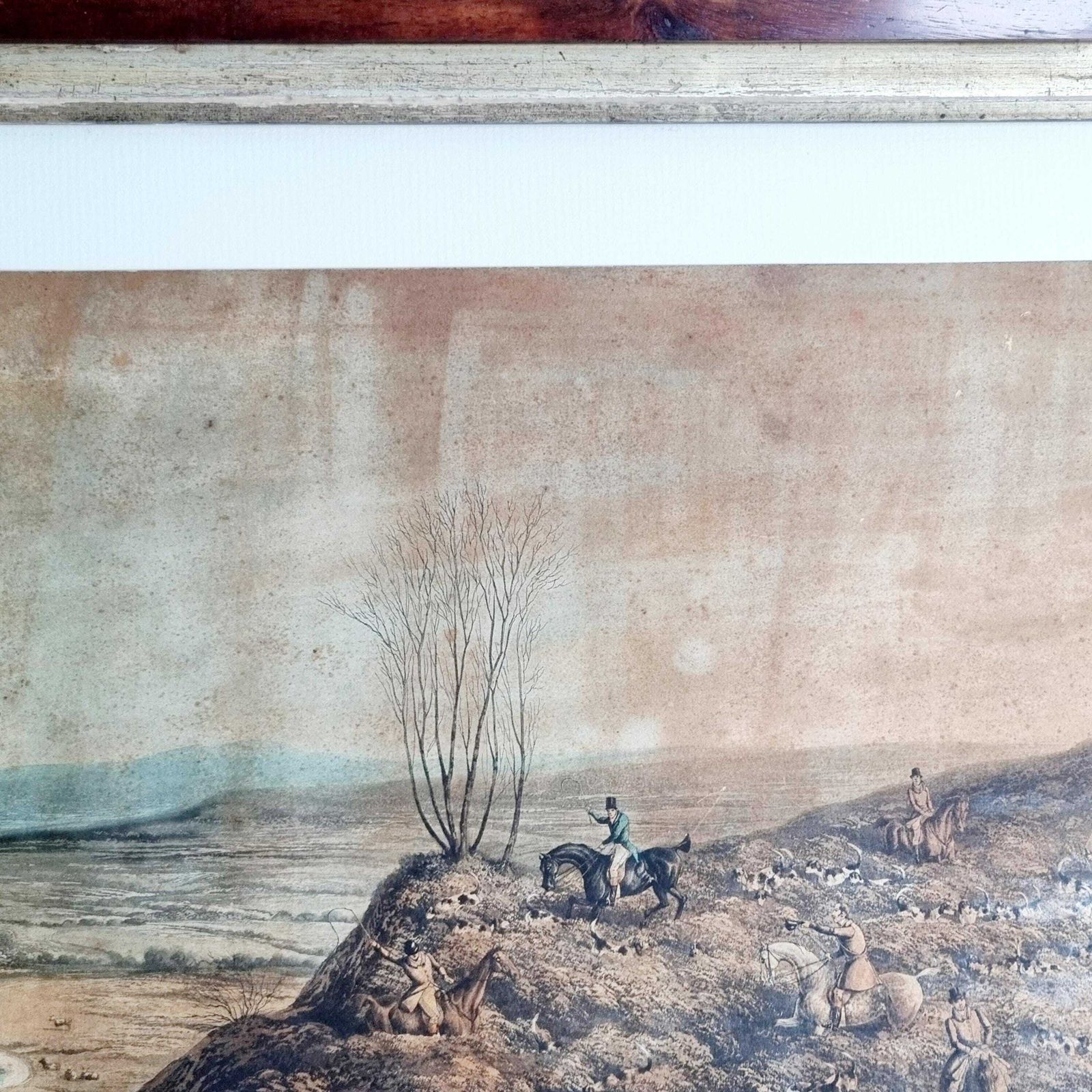 Large Original Antique Coloured Engraving Depicting Hare Hunting photo Art