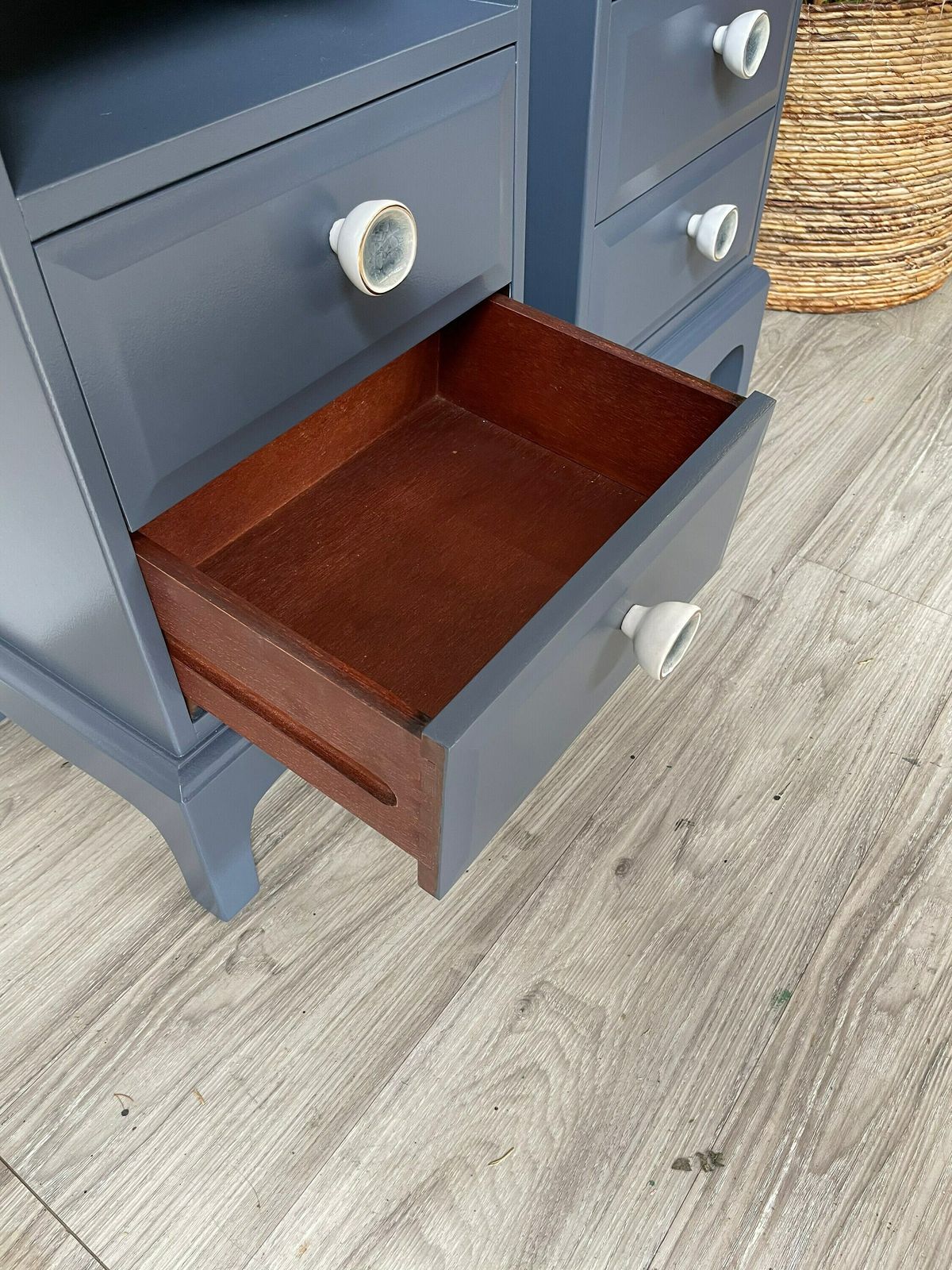 photo furniture Stag Minstrel Pair (2) Of Narrow Bedsides Painted Blue