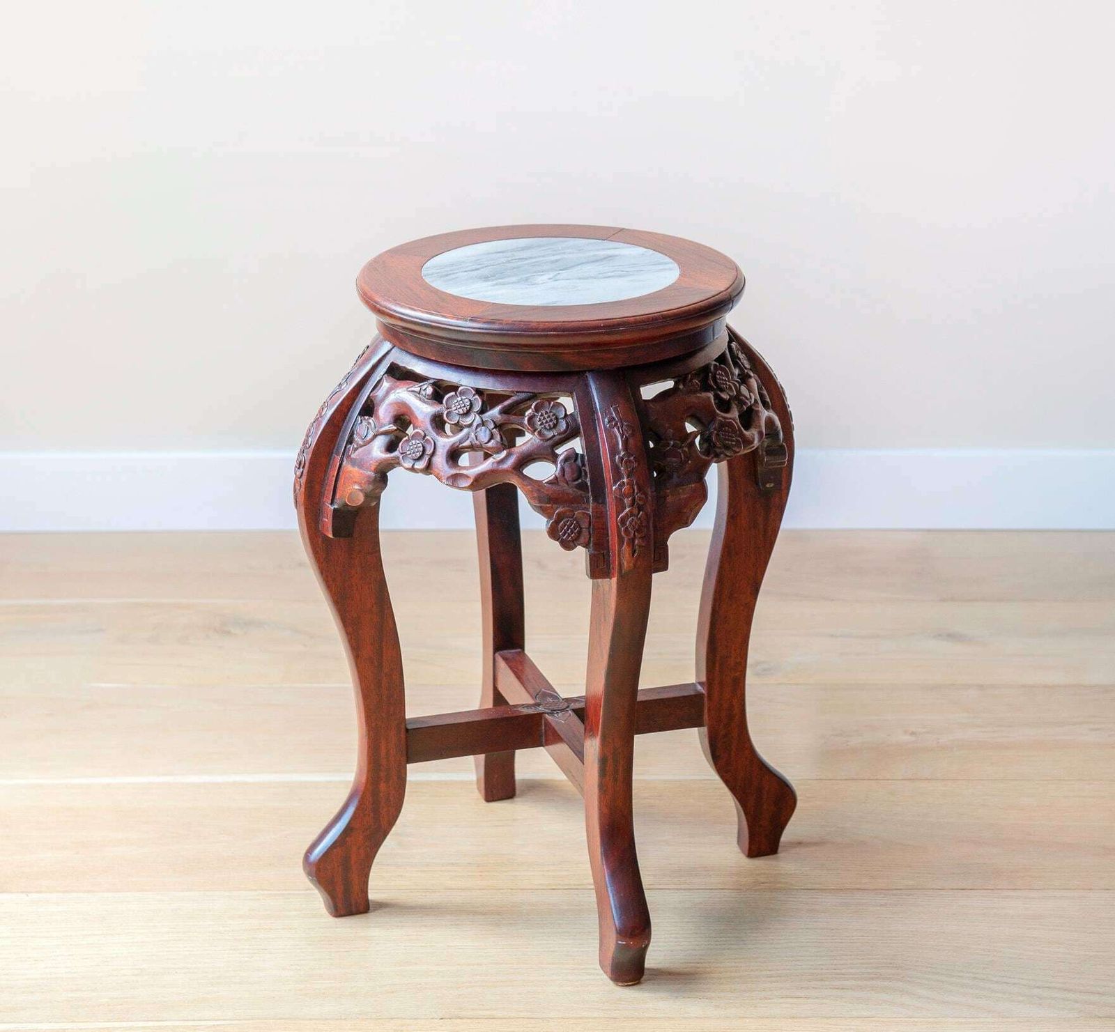 Rosewood Table With Marble Top, Round Asian Side Table, Hand Carved Ornate Wooden Table, Antique Plant Stand, Georgian Coffee Table