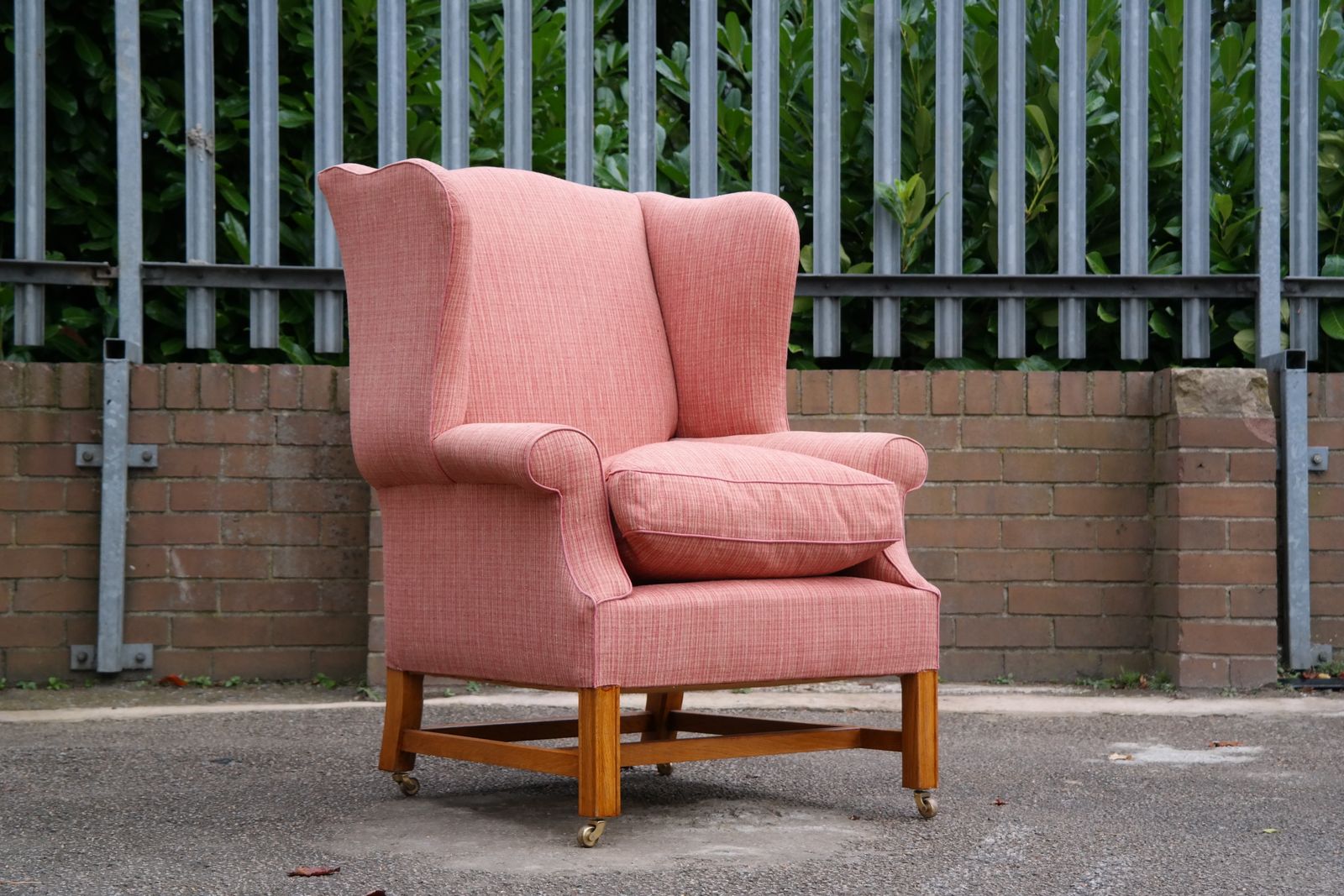 Howard And Sons Duke Wing Club Library Armchair Salmon Waffle Fabric