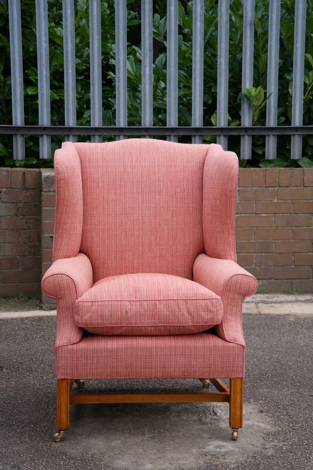 Howard And Sons Duke Wing Club Library Armchair Salmon Waffle Fabric photo vintage