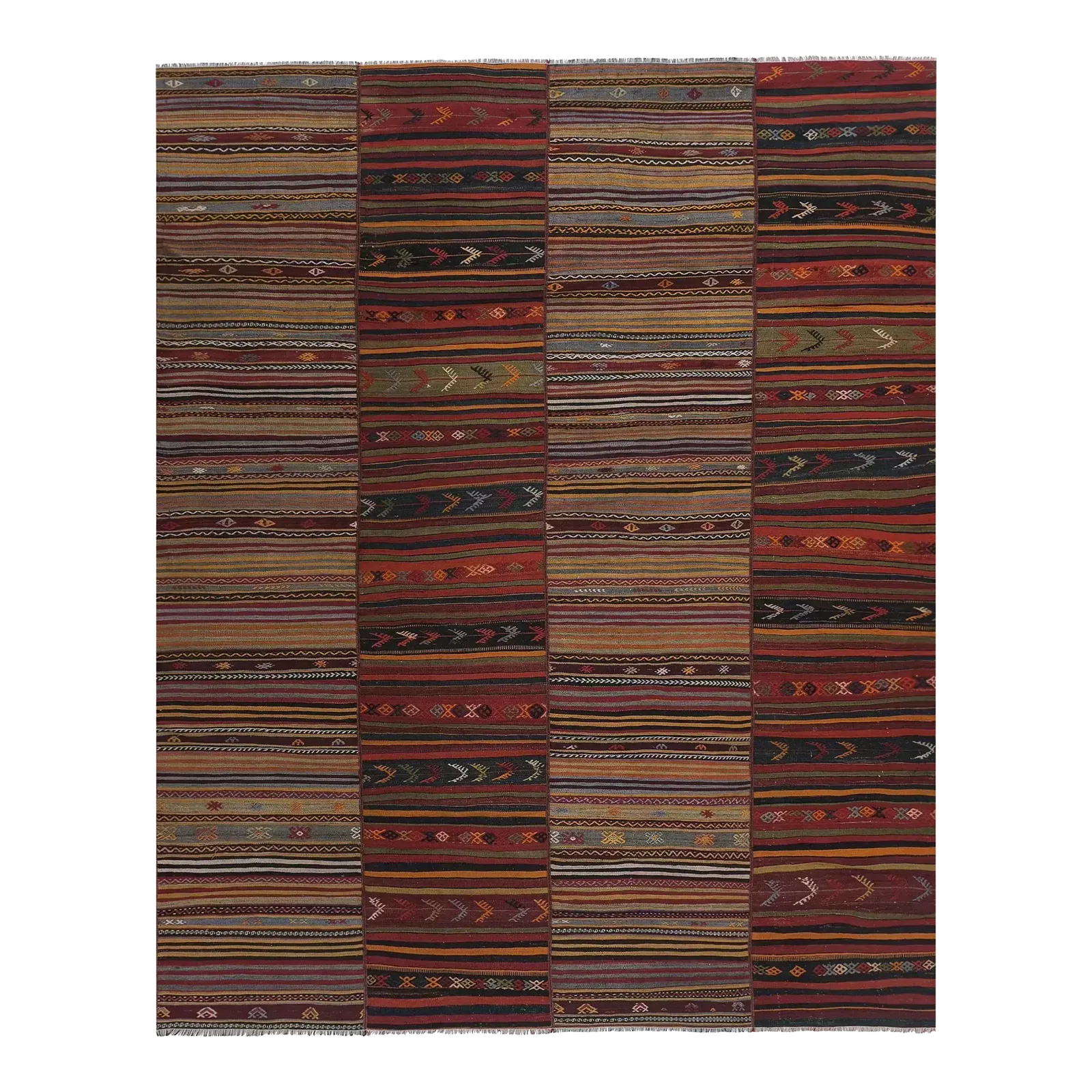 1970s Handmade Turkish Striped Kilim Rug 8'9'' X 11'7''