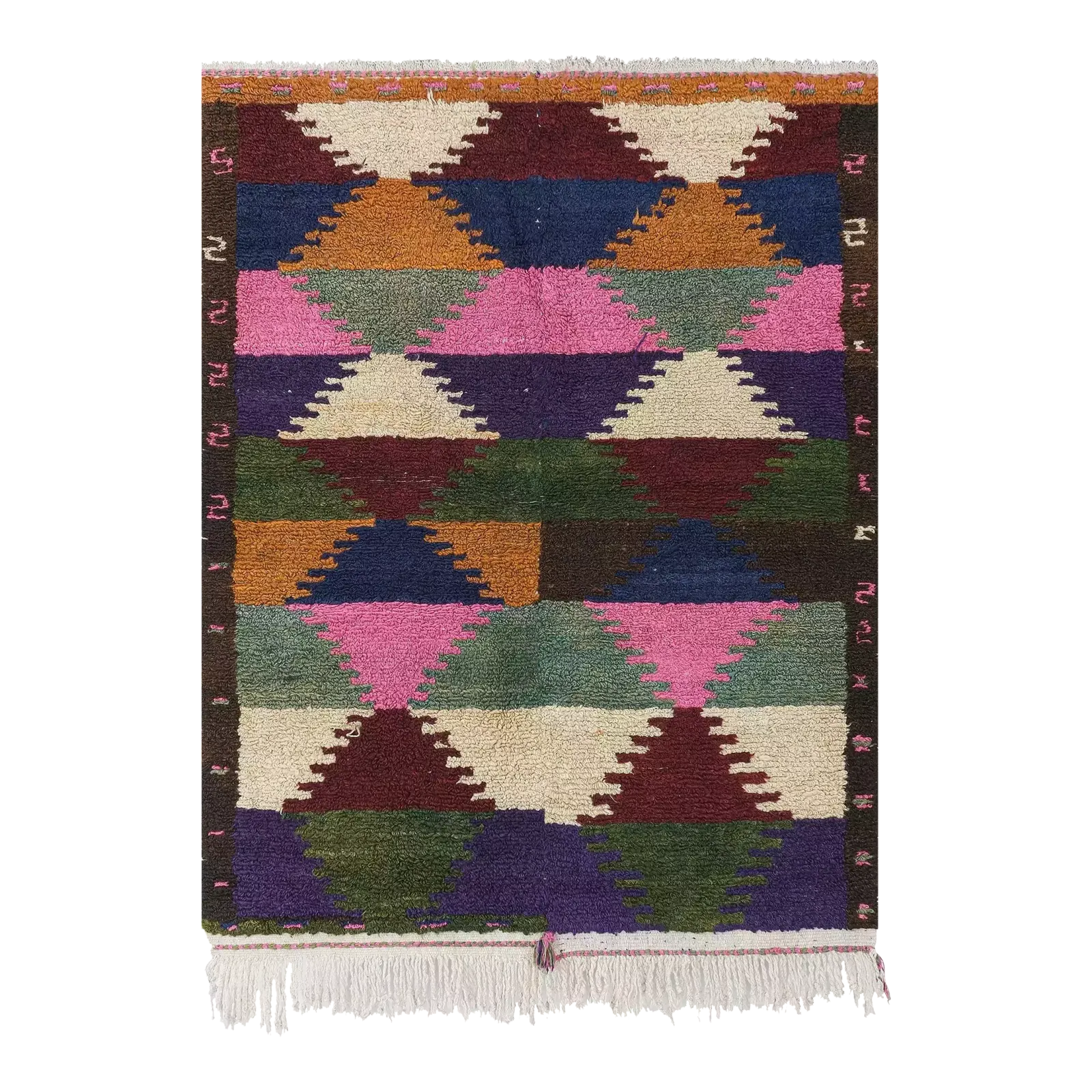 1960s Vintage Organic Wool Turkish Tulu Rug 3'9" X 4'7"