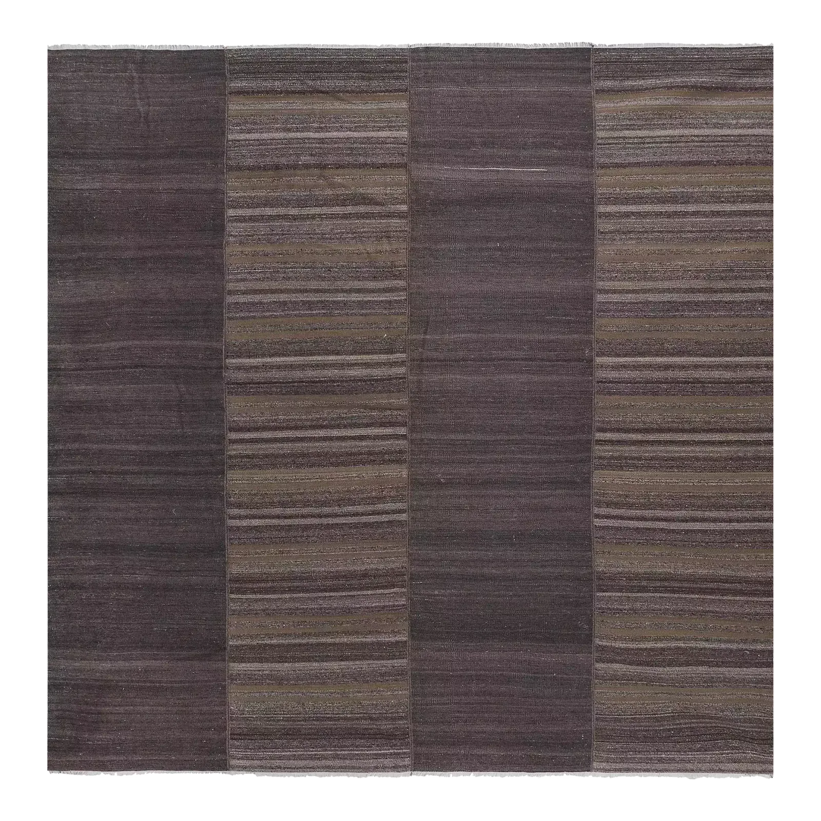 1960s Oversize Bohemian Striped Wool Kilim Rug 9'5'' X 9'7''