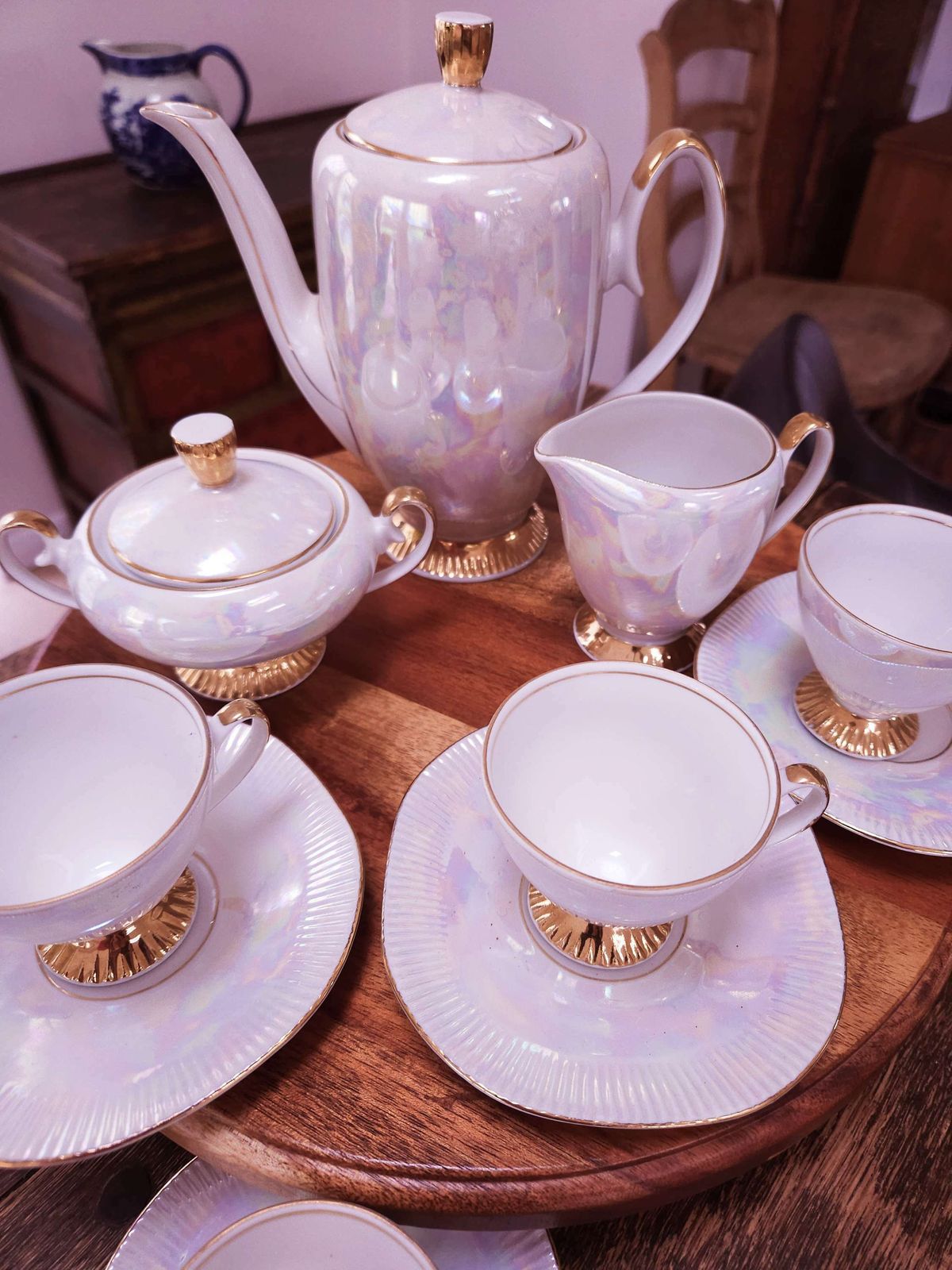 Rare & Exceptional 1960s Chodziez Demi Tasse Set In Pearlescent 'Shell' Style photo furniture