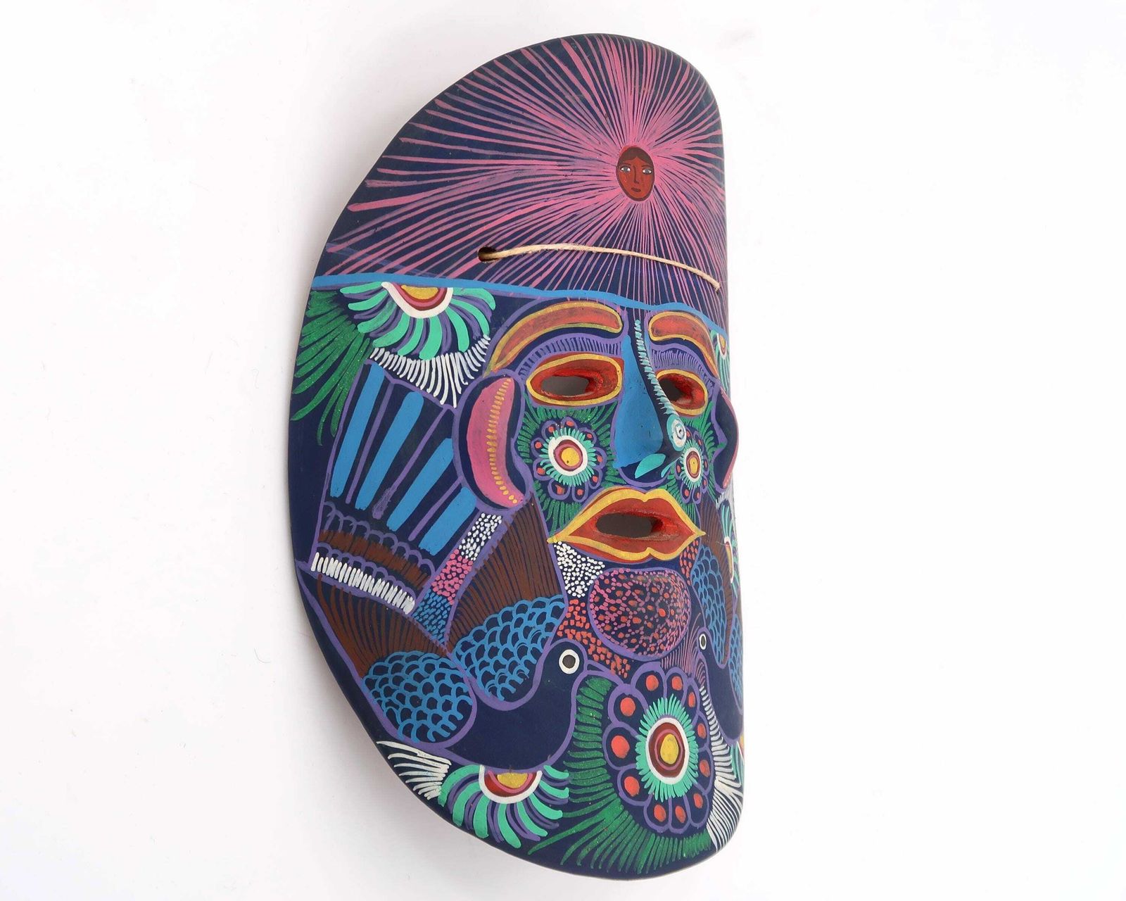 Mexican Colorful Terracotta Wall Mask, 1970s / Ceramic, Sun Face, Bird, Dove, Boho Chic, Bohemian, Folk photo furniture