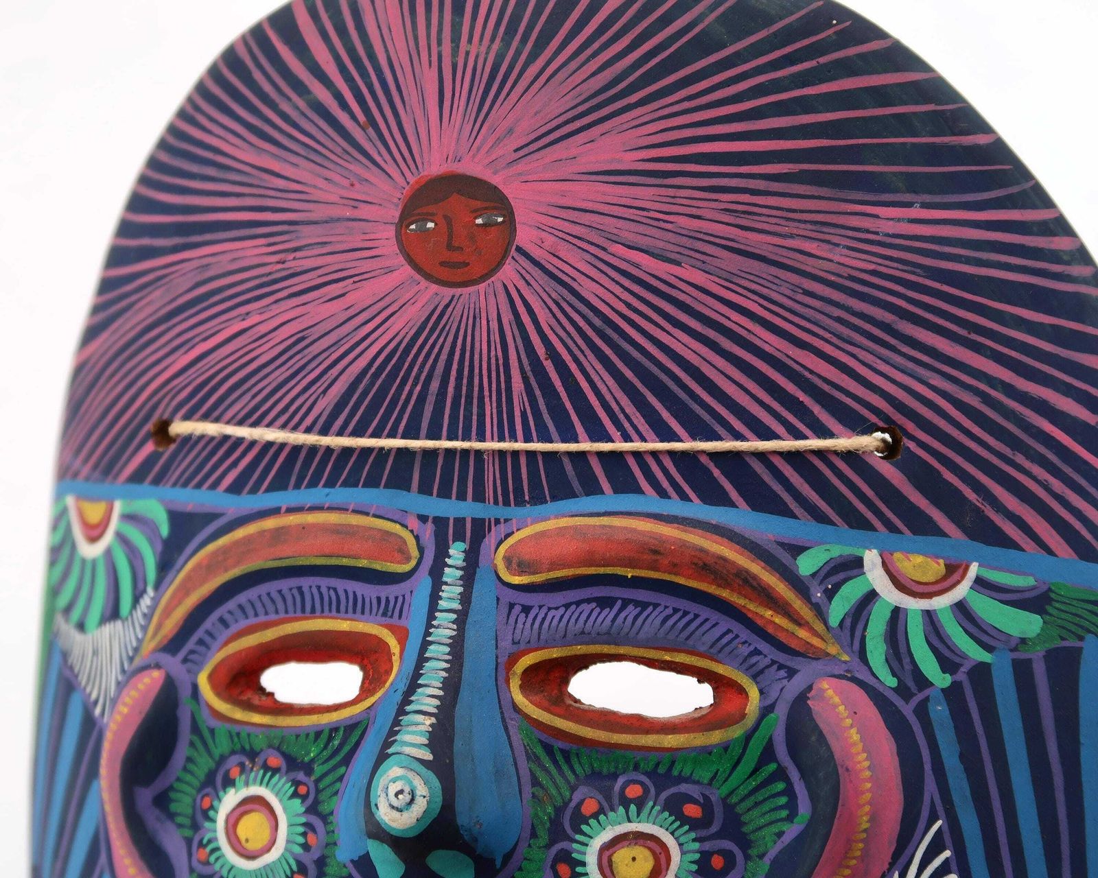 Mexicaans Kleurrijk Terracotta Wandmasker, Ca. Jaren 1970 / Keramiek, Zonnegezicht, Vogel, Duif, Boho Chic, Bohemian, Folk photo for sale