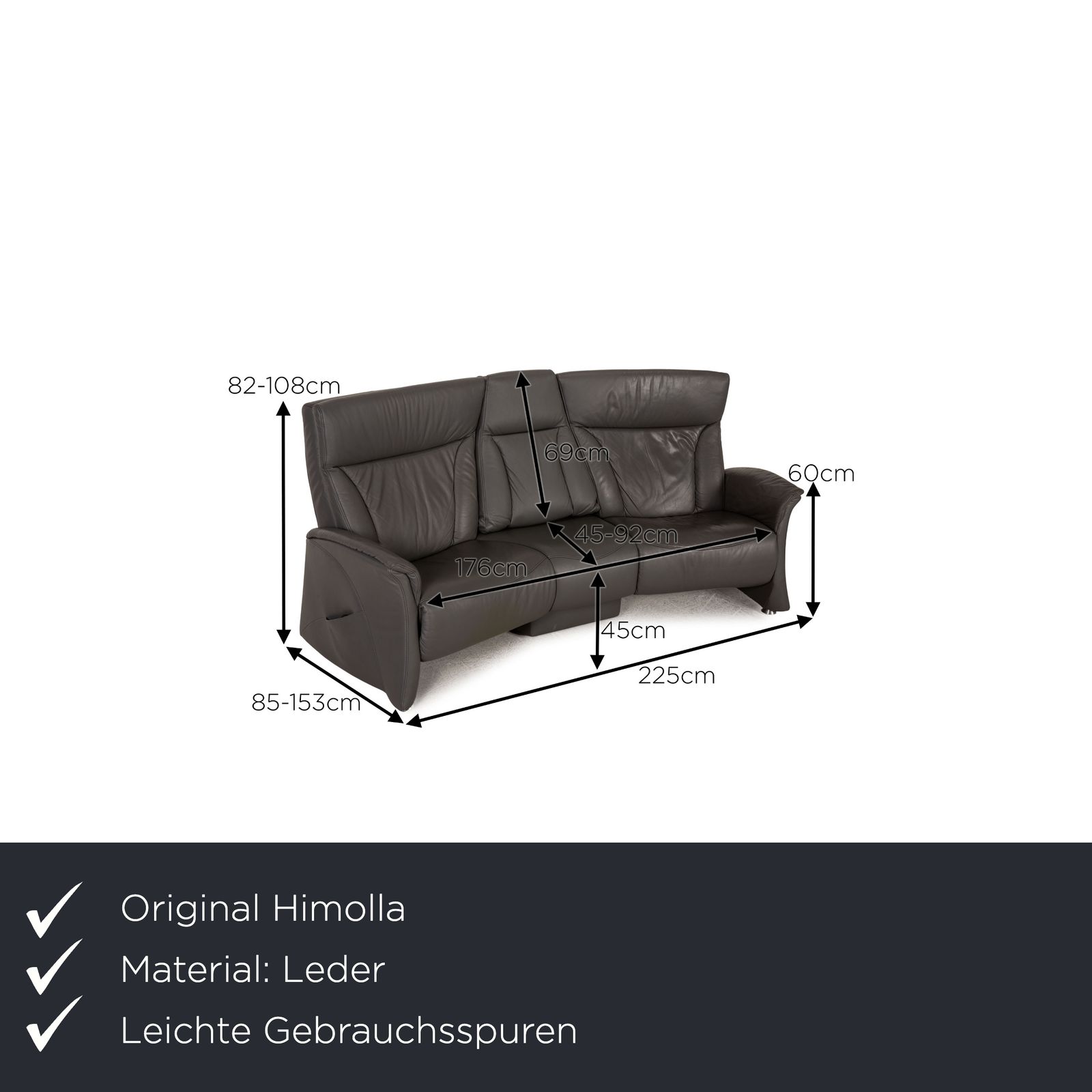 Canapé Himolla Cumuly en cuir gris 3 places photo furniture