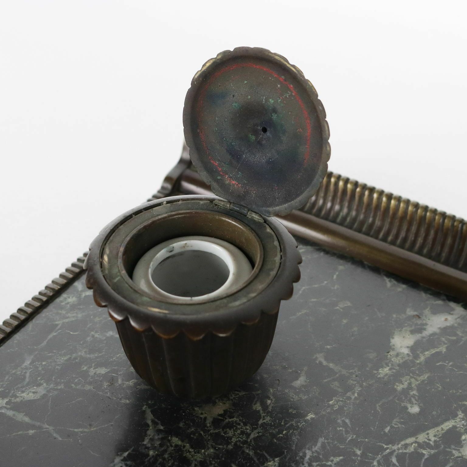 Antique Inkwell Green Marble Bronze Italy XX Century photo 620.0