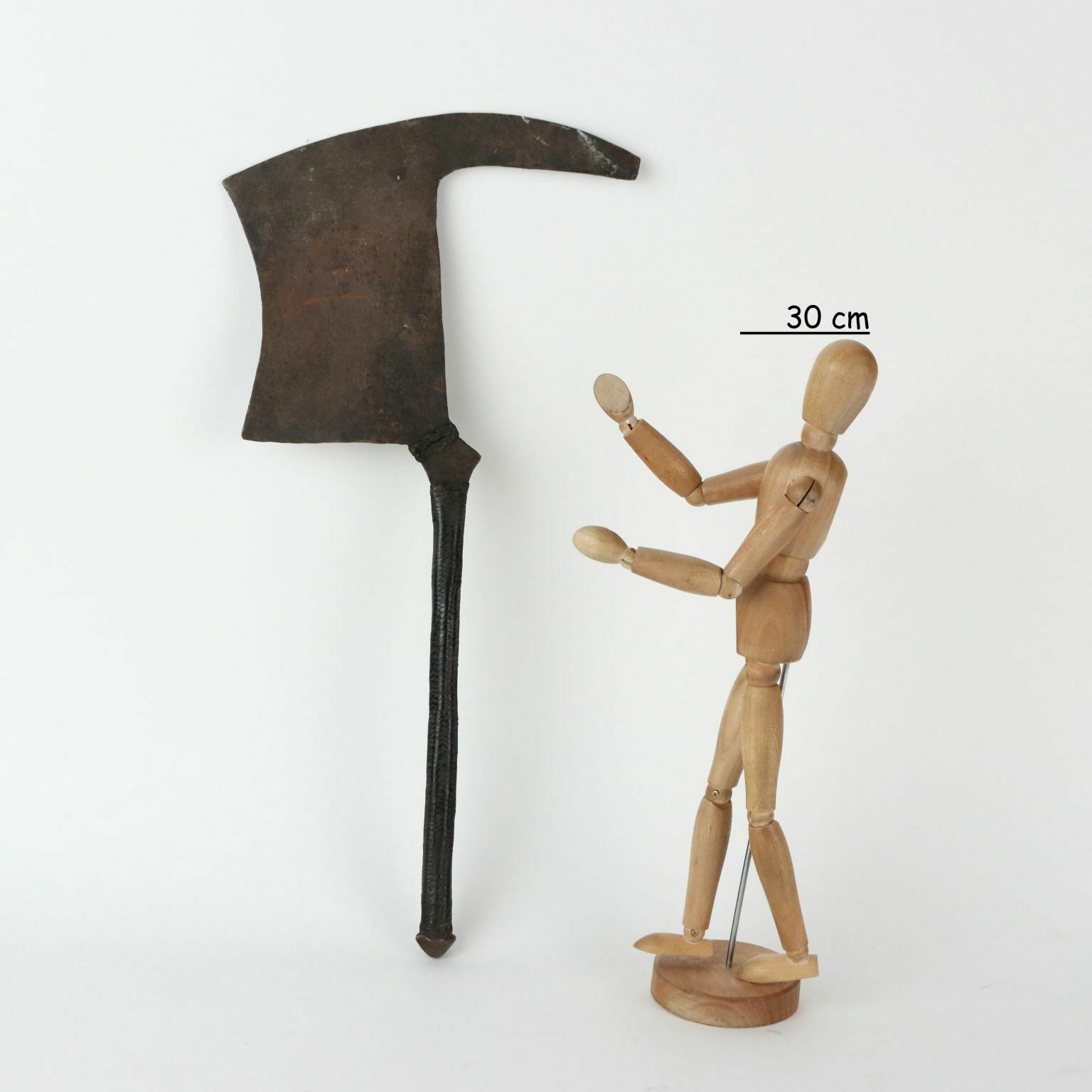 Antique Manzhi Dance Ceremonial Axe Iron Leather Africa XX Century photo furniture