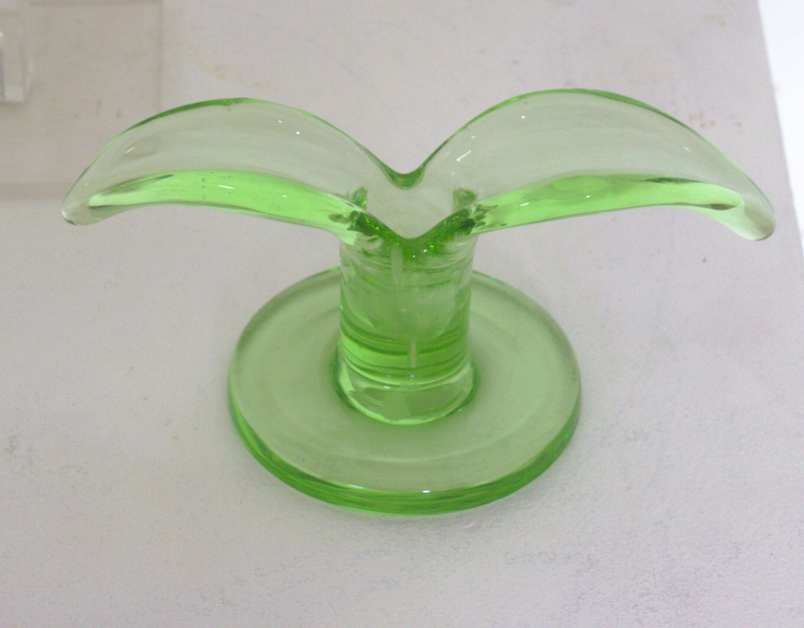 photo for sale A Pair Of Green Glass Candlesticks Model "Lilja" Made By Trelleborg Glassbruck
