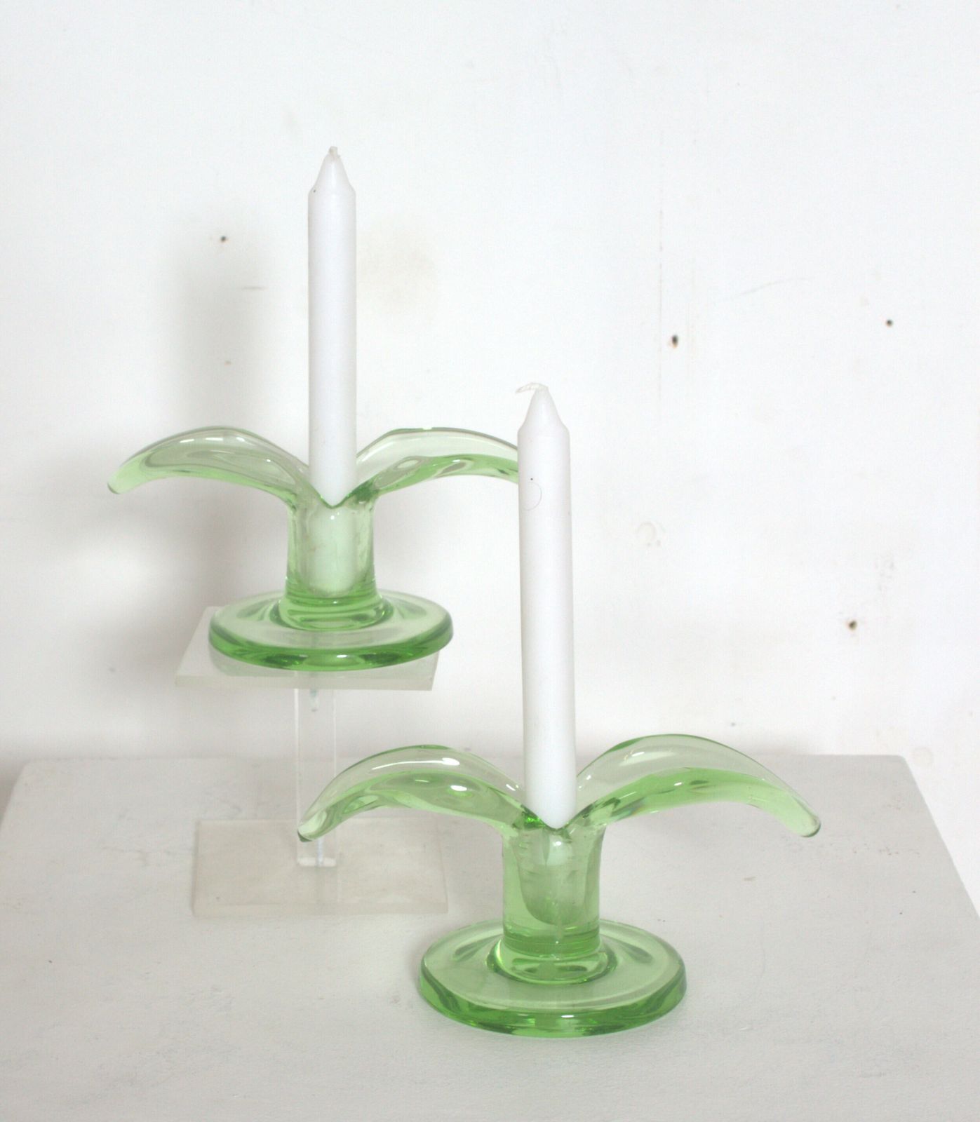 Home Decor A Pair Of Green Glass Candlesticks Model "Lilja" Made By Trelleborg Glassbruck photo