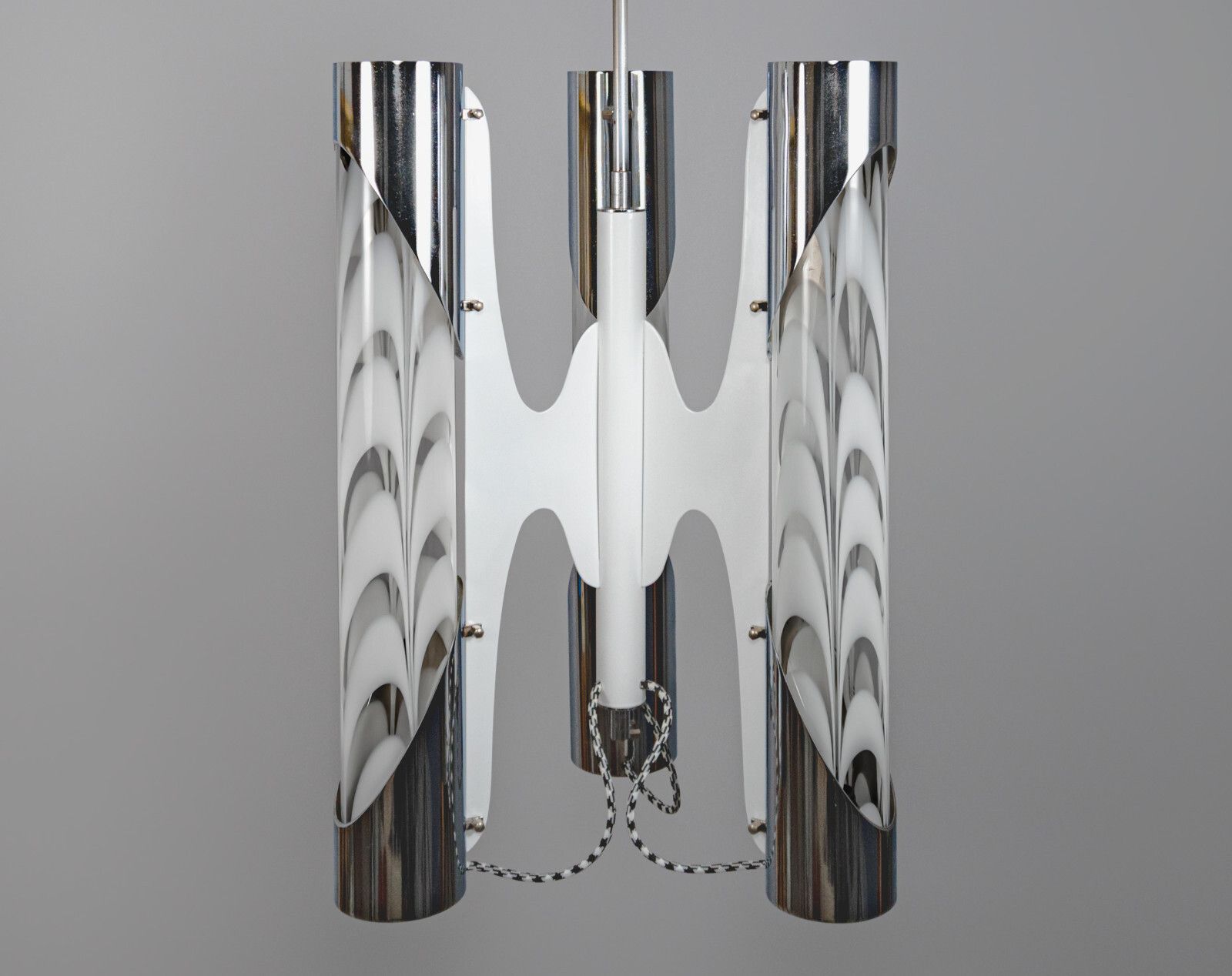 Vintage Xxl 1960s Italian Murano Glass & Chrome Chandelier – Mazzega (Attrib.) photo for sale