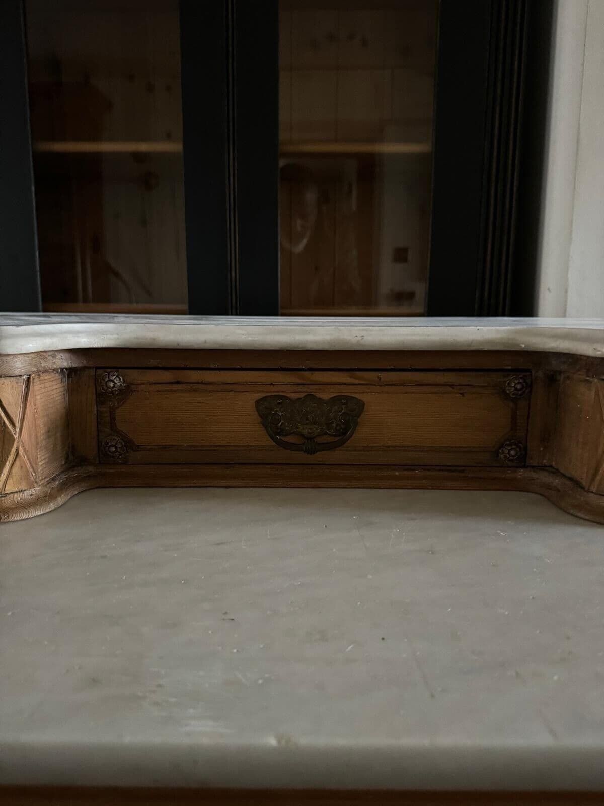 1095.0 Antique Solid Pine French Style Marble Top Dresser Washstand Chest Of Drawers photo