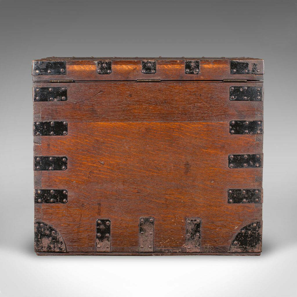 Antique Fitted Silver Chest, English, Oak, Iron Bound, Shipping Trunk, Victorian photo 1695.0