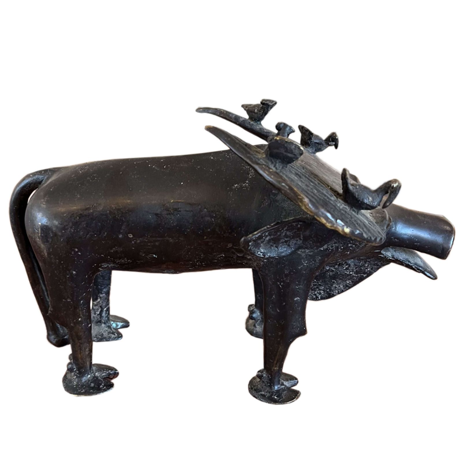Bronze Sculpture Of A Water Buffalo With Ox Pecker Birds, 1960s photo for sale