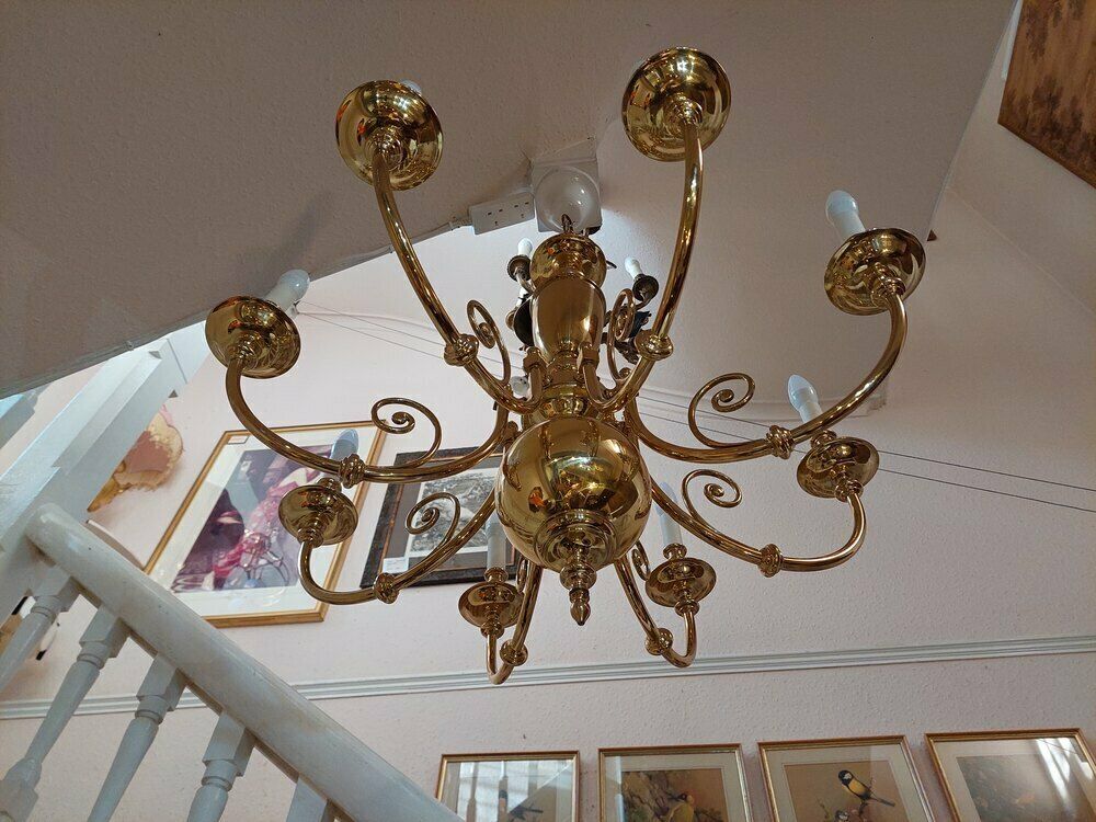 Brass Eight Branch Chandelier Light Fitting photo furniture