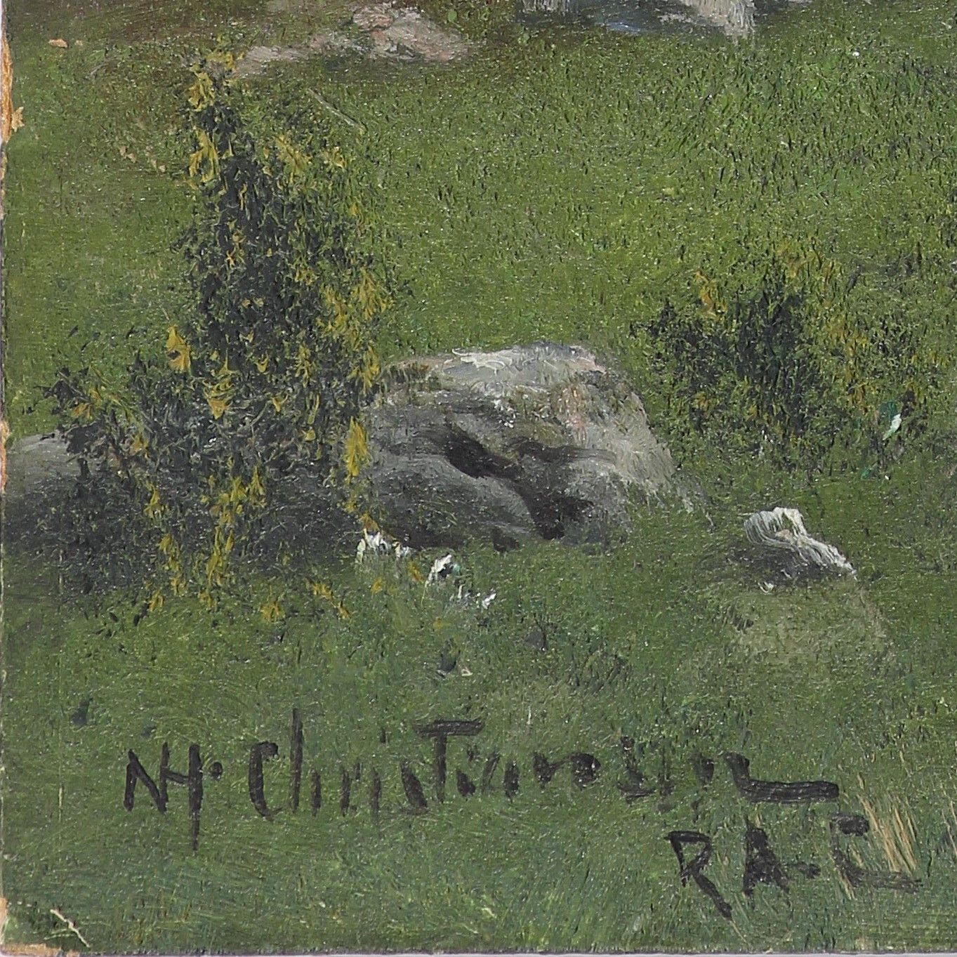 Oil On Board By Nils Hans Christiansen. Deer With Sun Breaking Through Cloud. photo furniture