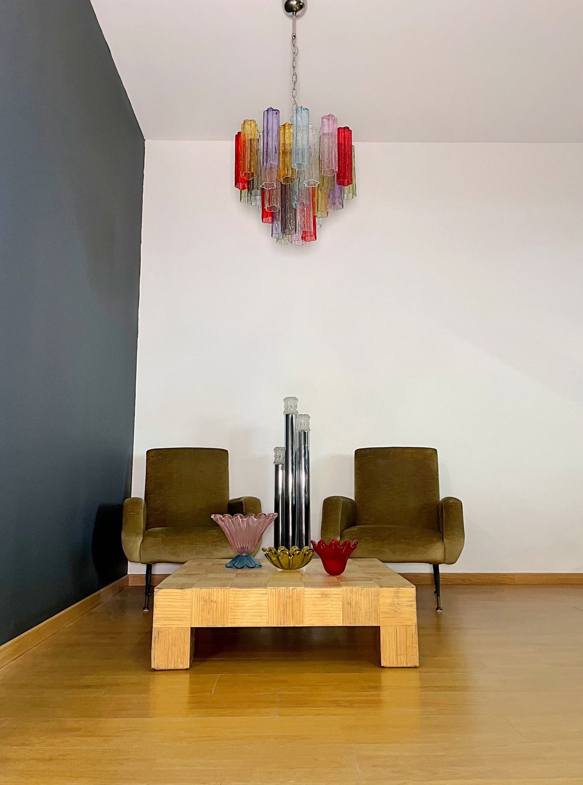 Fantastic Murano Glass Tube Chandelier   36 Multicolored Glass Tubes photo Lighting