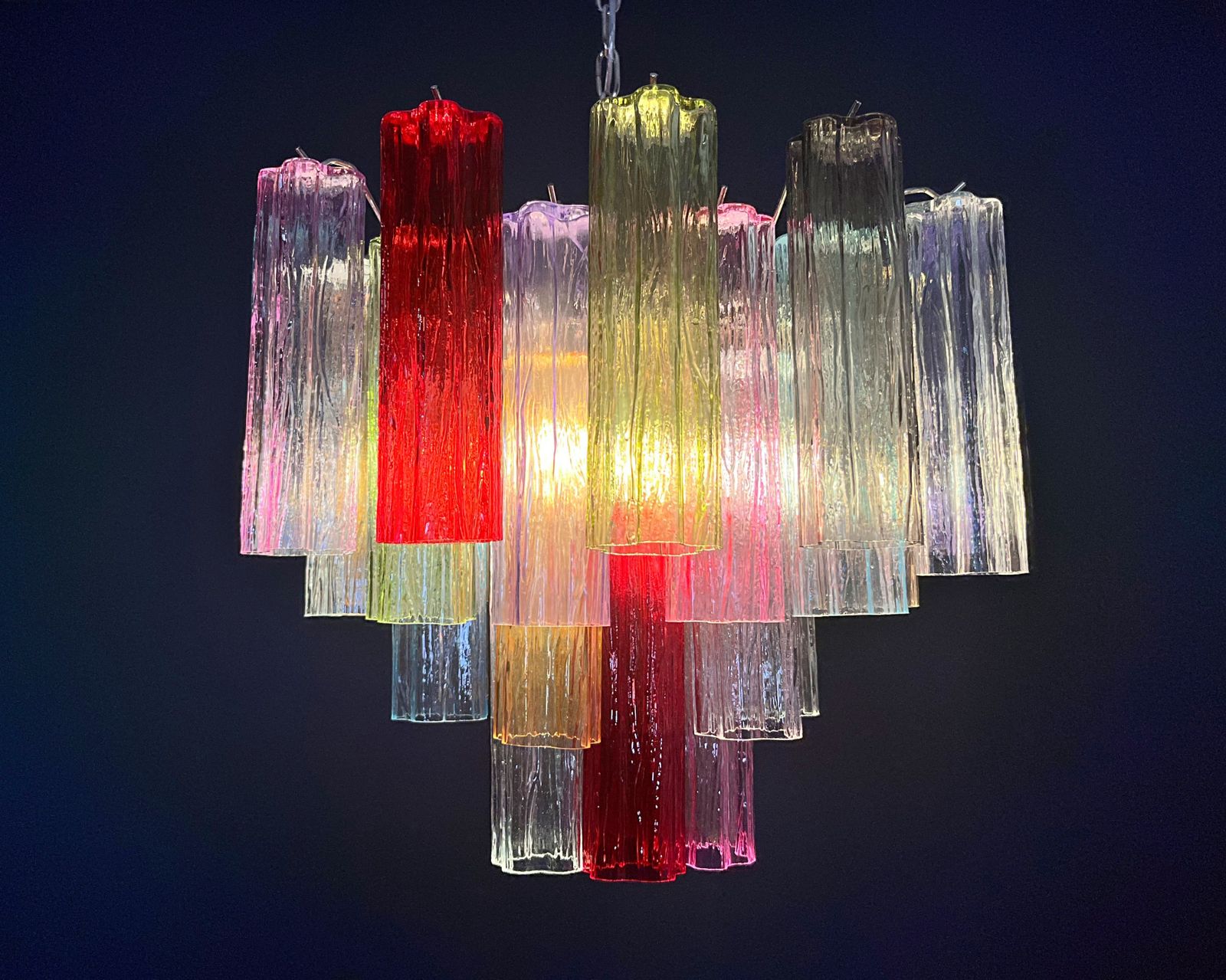 920.0 Fantastic Murano Glass Tube Chandelier   36 Multicolored Glass Tubes photo