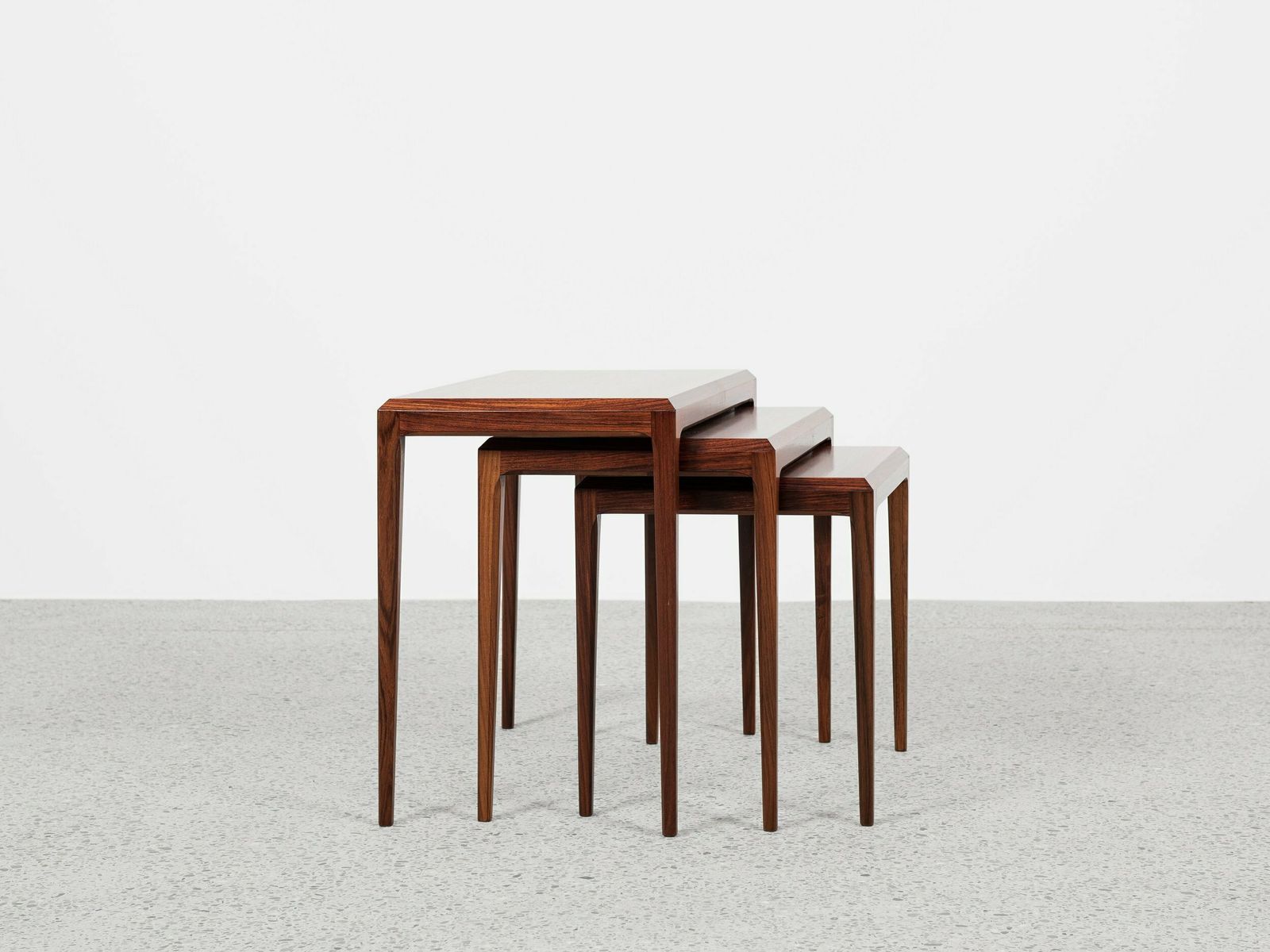 Midcentury Danish Nest Of 3 Side Tables In Teak By Johannes Andersen For Silkeborg 1960s photo furniture