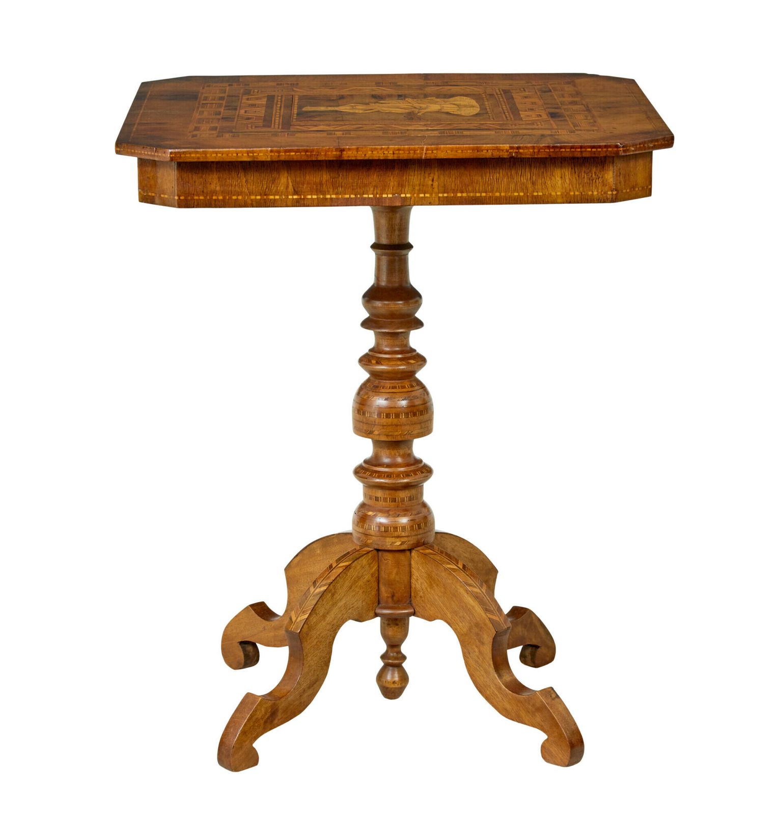19th Century Italian Inlaid Walnut Sorrento Table