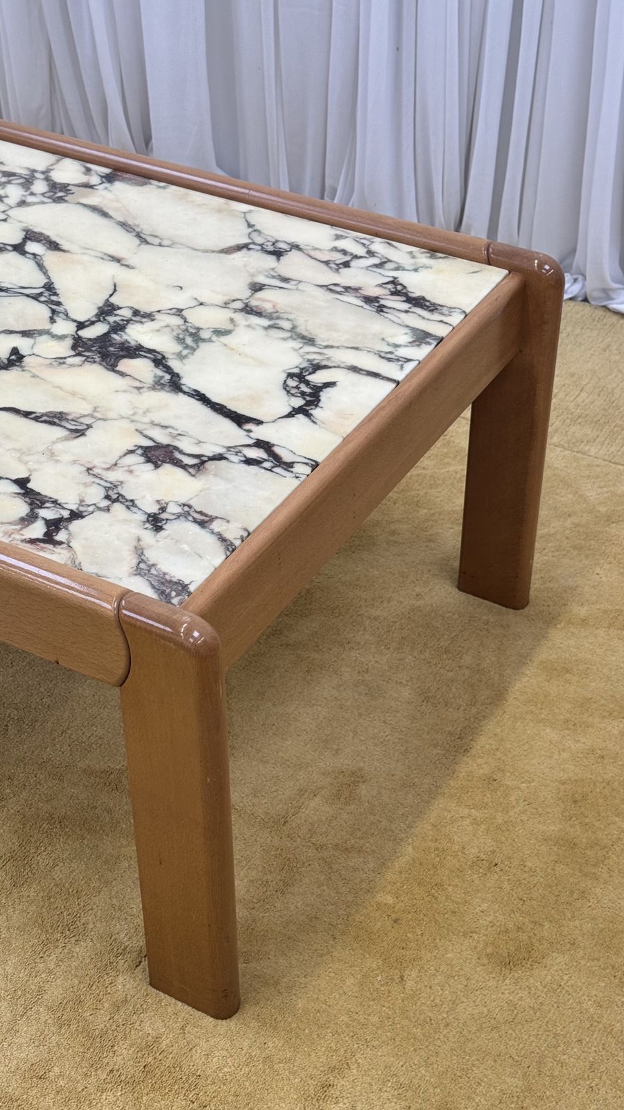 Breccia Capraia Marble Coffee Table In Wooden Frame, 1970s. France. photo vintage