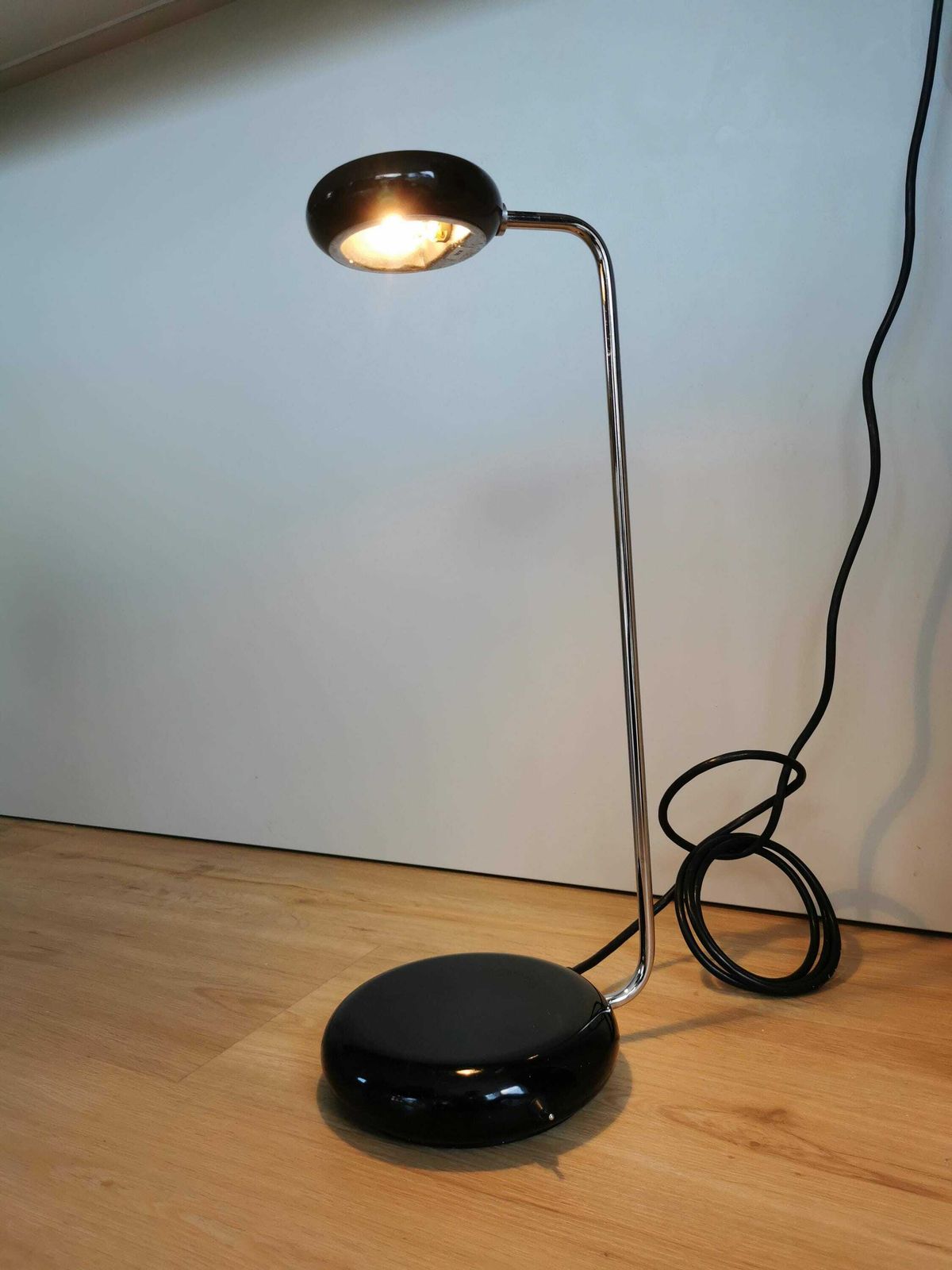 Vintage Original Meblo Desk Lamp 1980s Yugoslavia / Design By Bruno Gecchelin / Mid Century Black Plastic Adjustable Table Light Space Age photo furniture