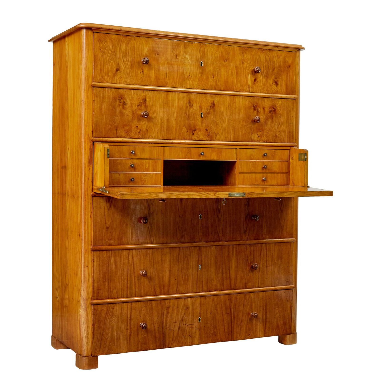 Furniture Tall 19th Century Elm Secretaire Chest Of Drawers photo