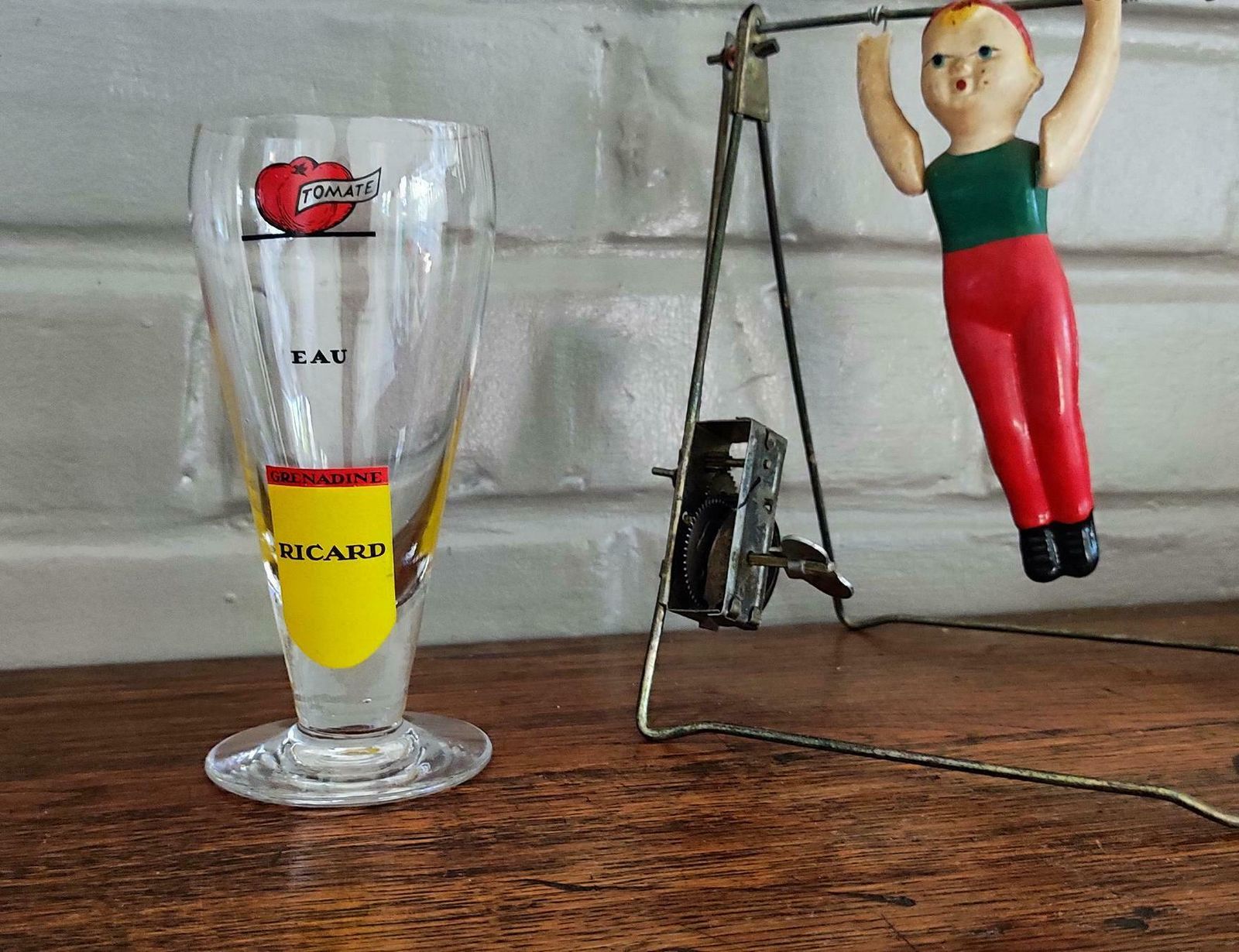 1960s Rare Ricard Tomate Glass French Pastis Grenadine Glass, Vintage Bistro Advertising