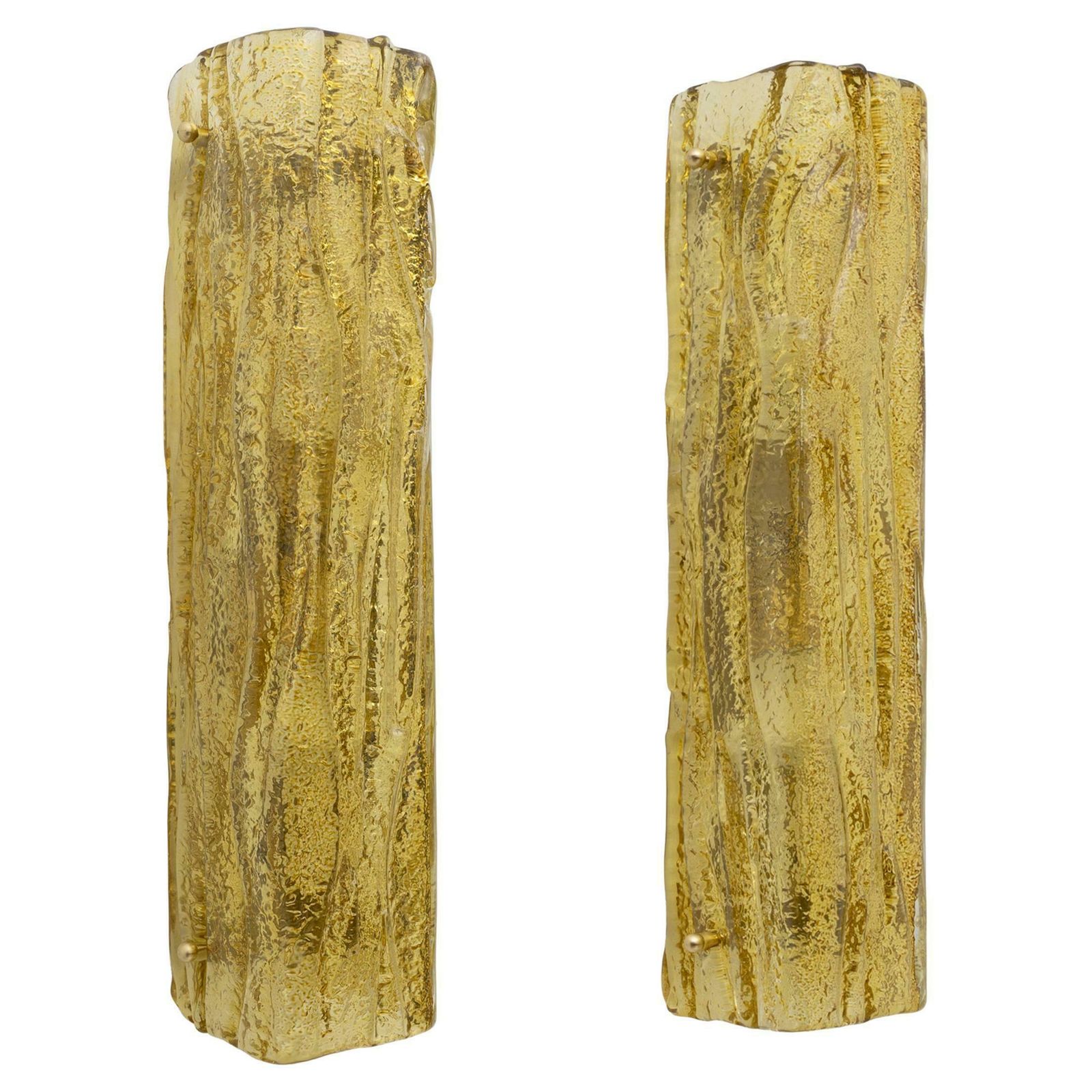 Pair Of Yellow Gold Murano Glass Lamps In Mazzega Style