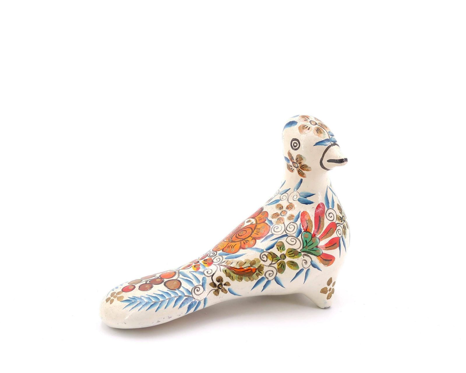 Mexican Folk Terracotta Ceramic Bird, Colorful Dove, 1970s / Floral, Boho Chic, Bohemian, Mexico