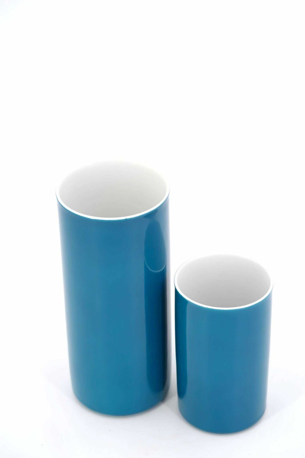 Pair Of Duck Blue Porcelain Cylinder Vases By Arzberg Germany, 1970s / Roll, Tube, Georges Jouve Style photo furniture