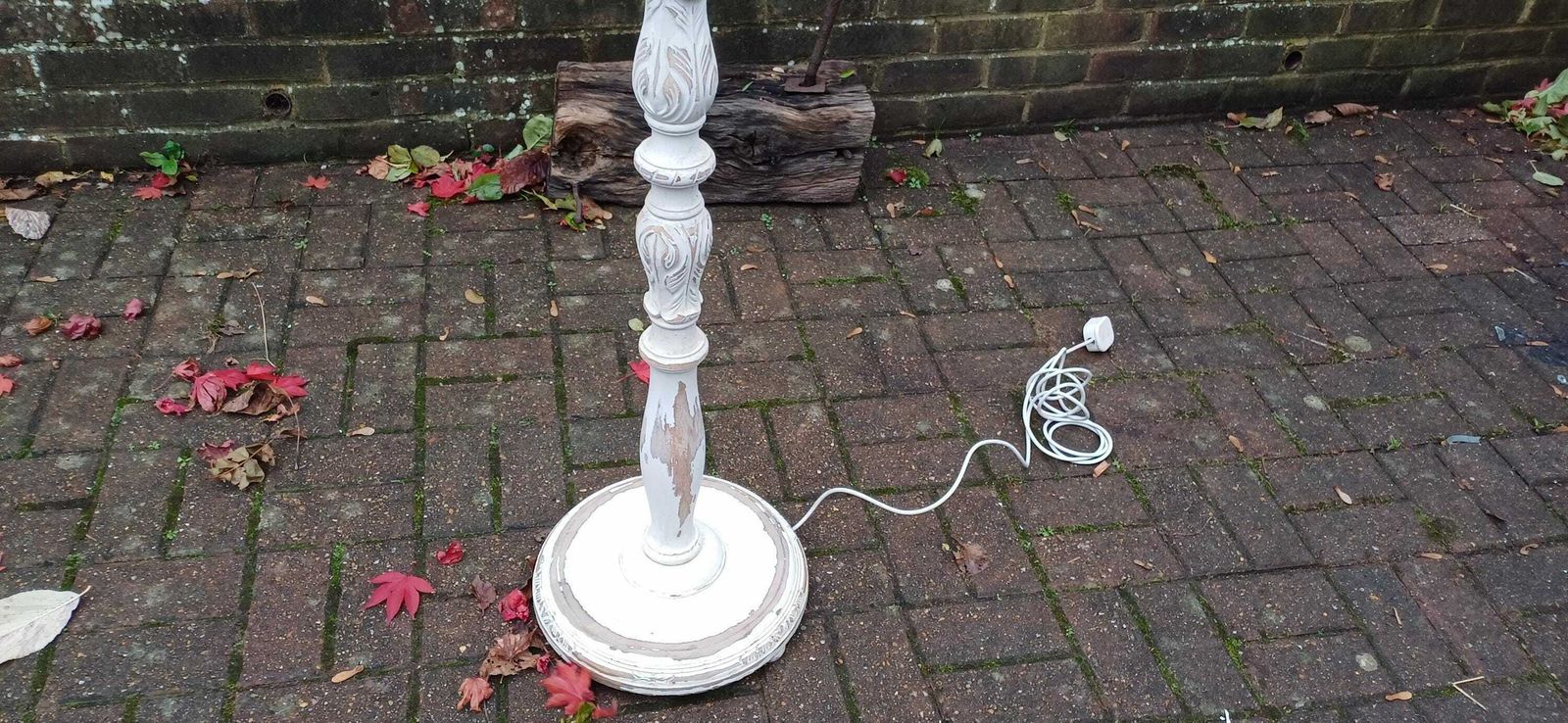 Stunning Vintage Early 20th Century Vintage Working Standard Lamp Painted With Stripped Wooden Detail photo for sale
