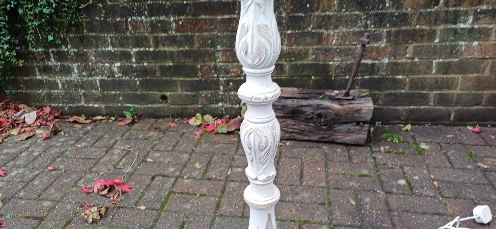 Stunning Vintage Early 20th Century Vintage Working Standard Lamp Painted With Stripped Wooden Detail photo vinterior
