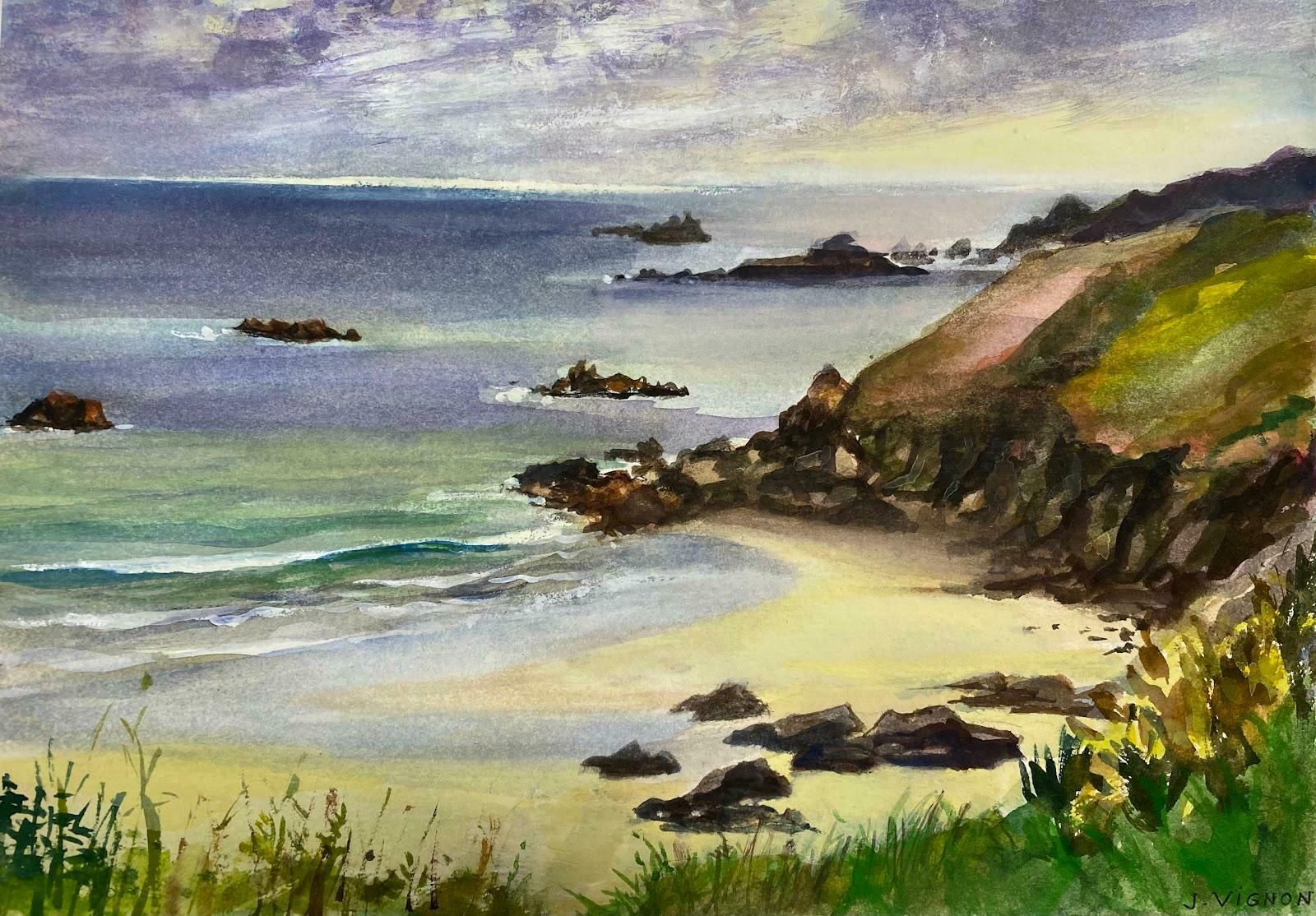 Josine Vignonpost Impressionist French Watercolour Painting Plouha Beach At Dusk, Brittanyc.1986