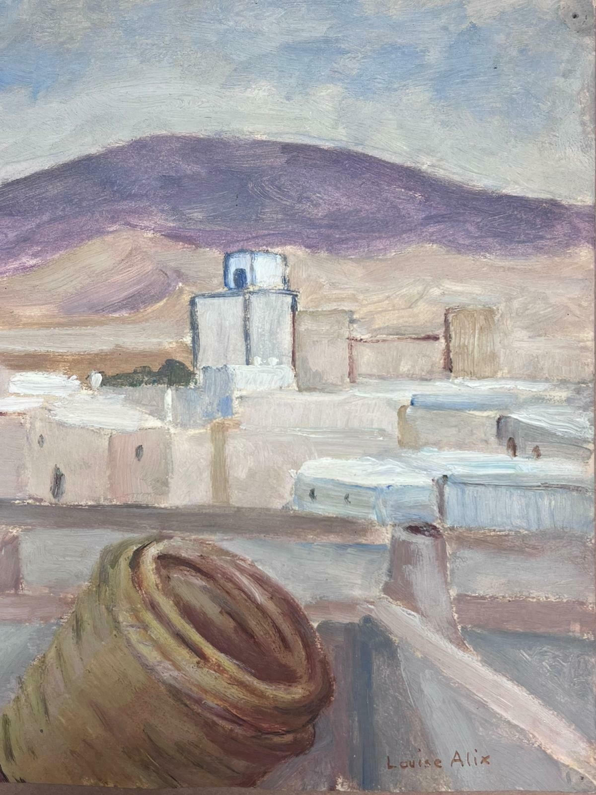 Louise Alix1930's French Impressionist Gouache White Buildings In Sandy Mountain Landscape1930's photo for sale
