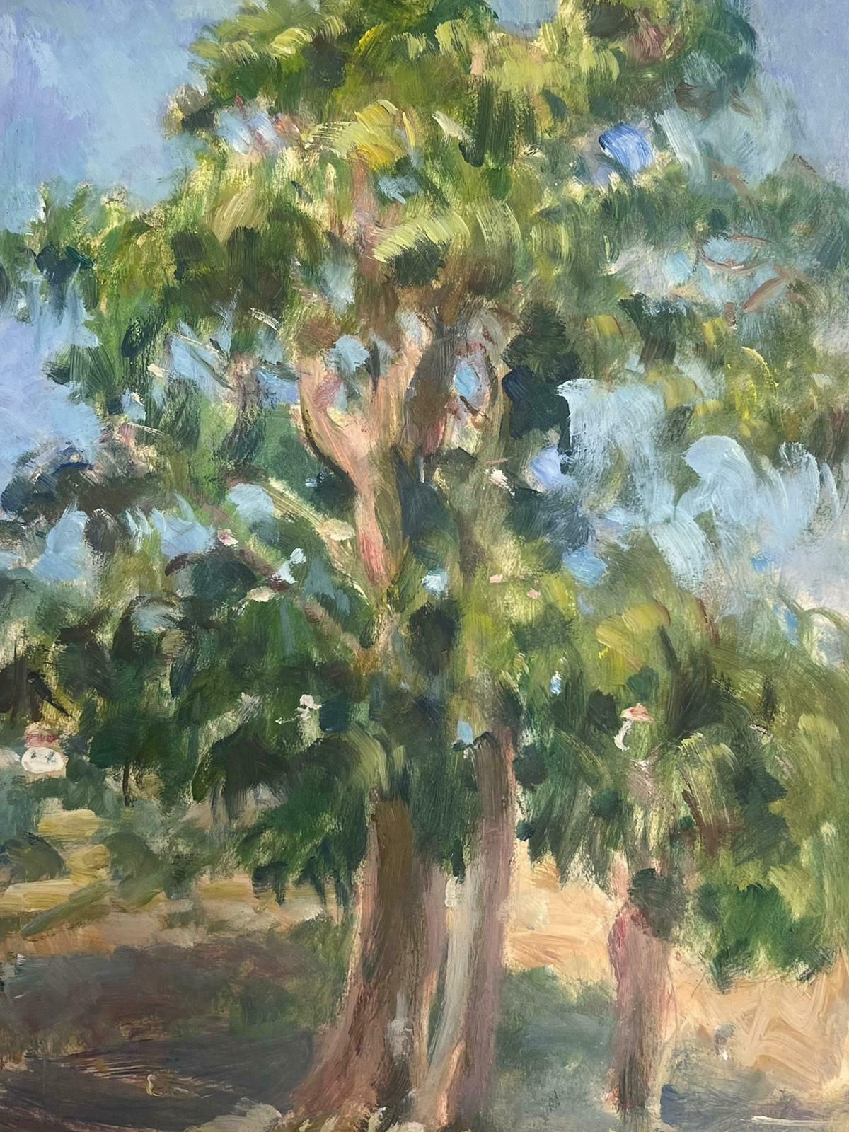 Y. Blanchon1930's French Gouache Tall Oak Tree's In Blue Sky Landscape1930's photo for sale