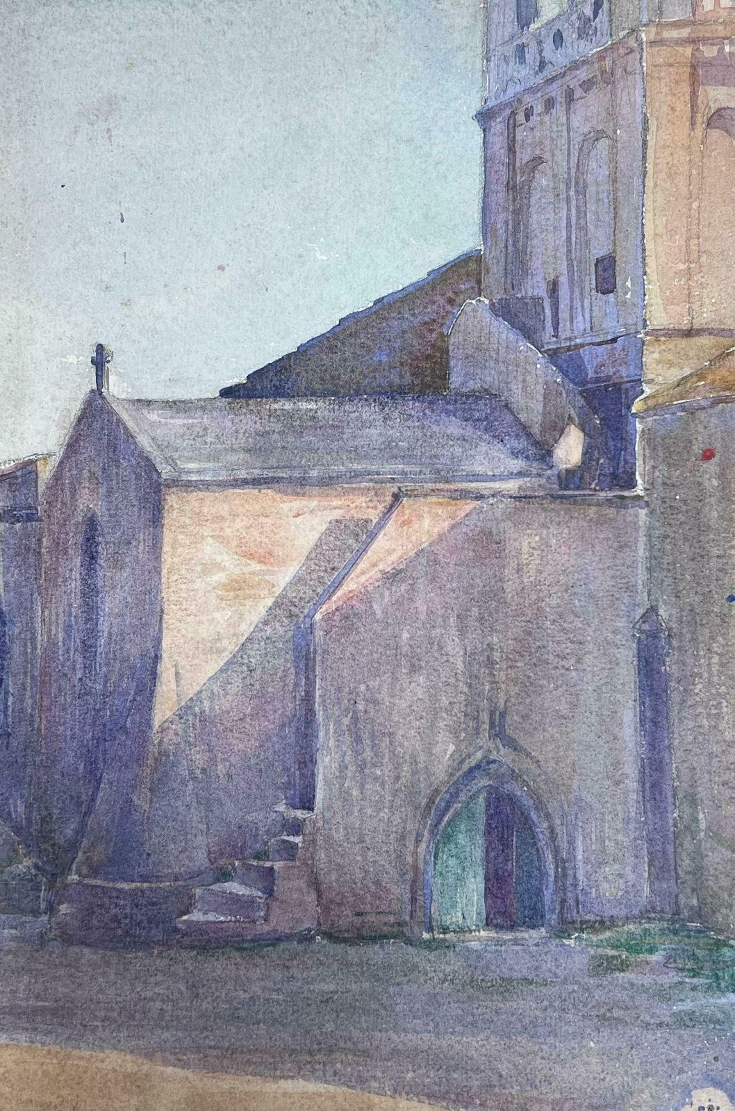Louise Alix1930's French Impressionist Watercolour Back Entrance Of Church Landscape1930's