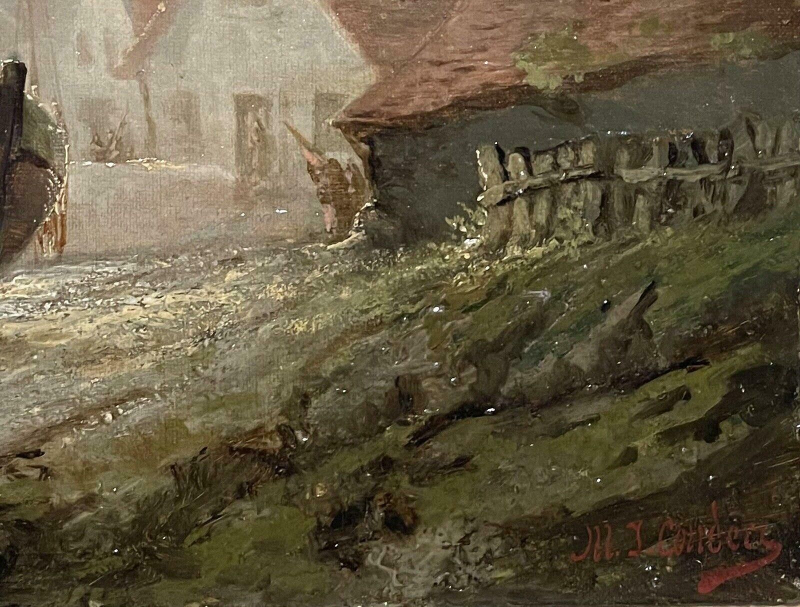 French School19th Century French Signed Oil, Fishing Folk On The Shore At Sunrise By Boats photo 1420.0