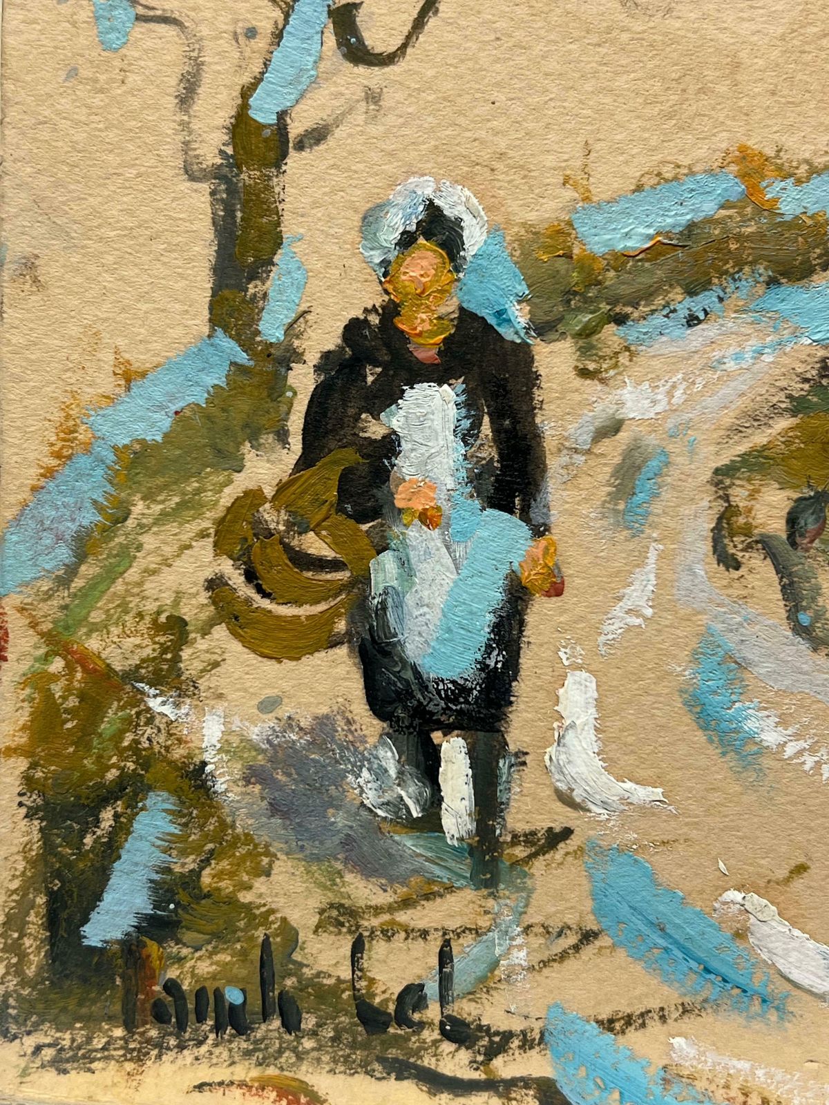 Fanch Lelsummer Blue Charming Village Track  With Women In Traditional Breton Attire 20th Century photo 524.0